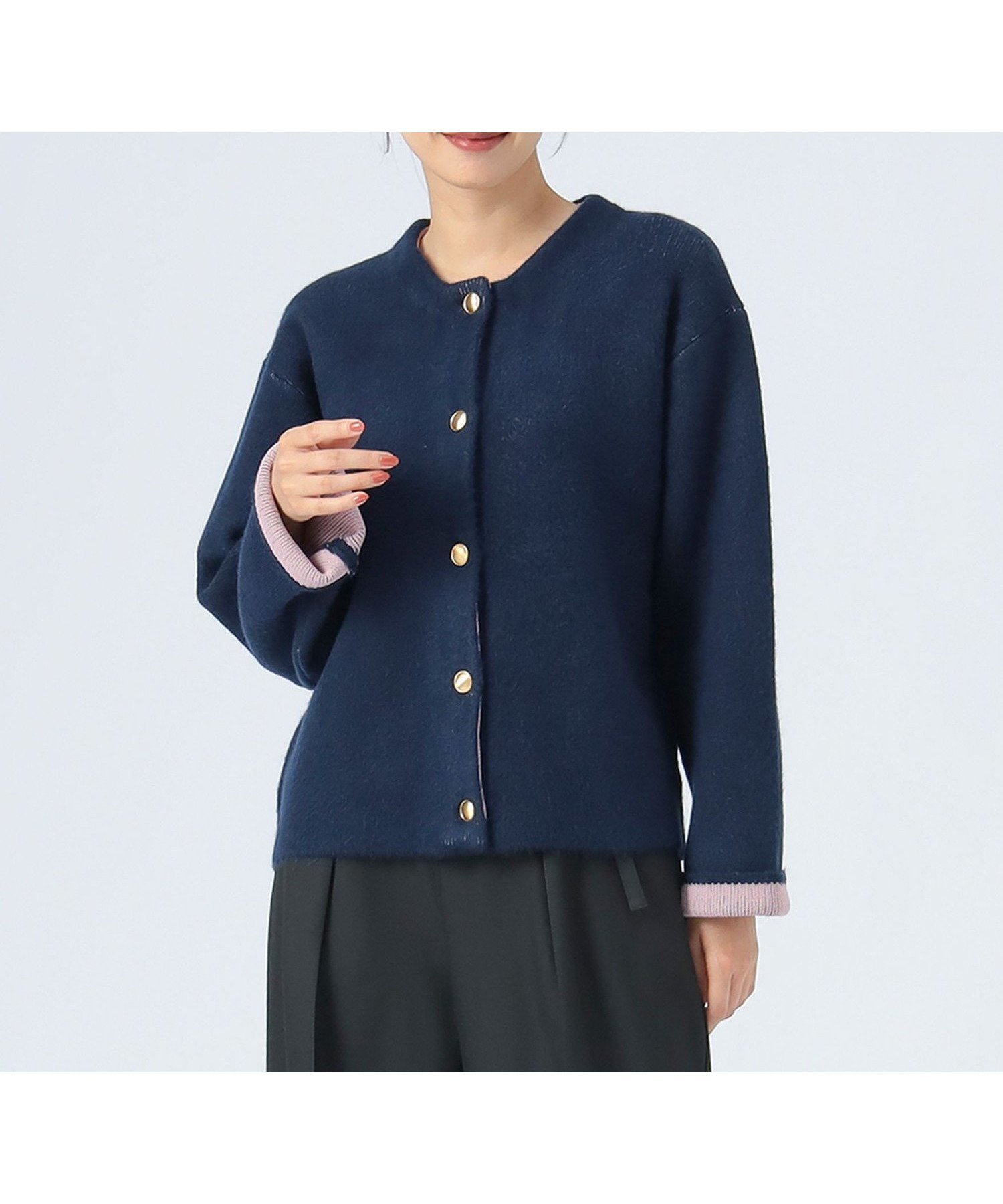 【ビームス ハート/BEAMS HEART】のダブルフェイス クルーニット カーディガン インテリア・キッズ・メンズ・レディースファッション・服の通販 founy(ファニー) 　ファッション　Fashion　レディースファッション　Fashion for Women　トップス・カットソー　Cut & Sew Tops　ニット　Knit Tops & Sweaters　カーディガン・羽織り　Layered Style Cardigans　インナー　Innerwear　カーディガン　Cardigan, Knitwear　クラシカル　Classical, Vintage-Inspired　ストレート　Straight, Straight Cut　センター　Center, Center Line　ダブル　Double, Double-Breasted　デニム　Denim, Jeans Material　フェイス　Face, Facial Design　フロント　Front, Front Design　A/W・秋冬　Autumn/Winter　おすすめ　Recommended / Our Picks　NAVY2|ID: prp329100004658140 ipo3291000000033718476