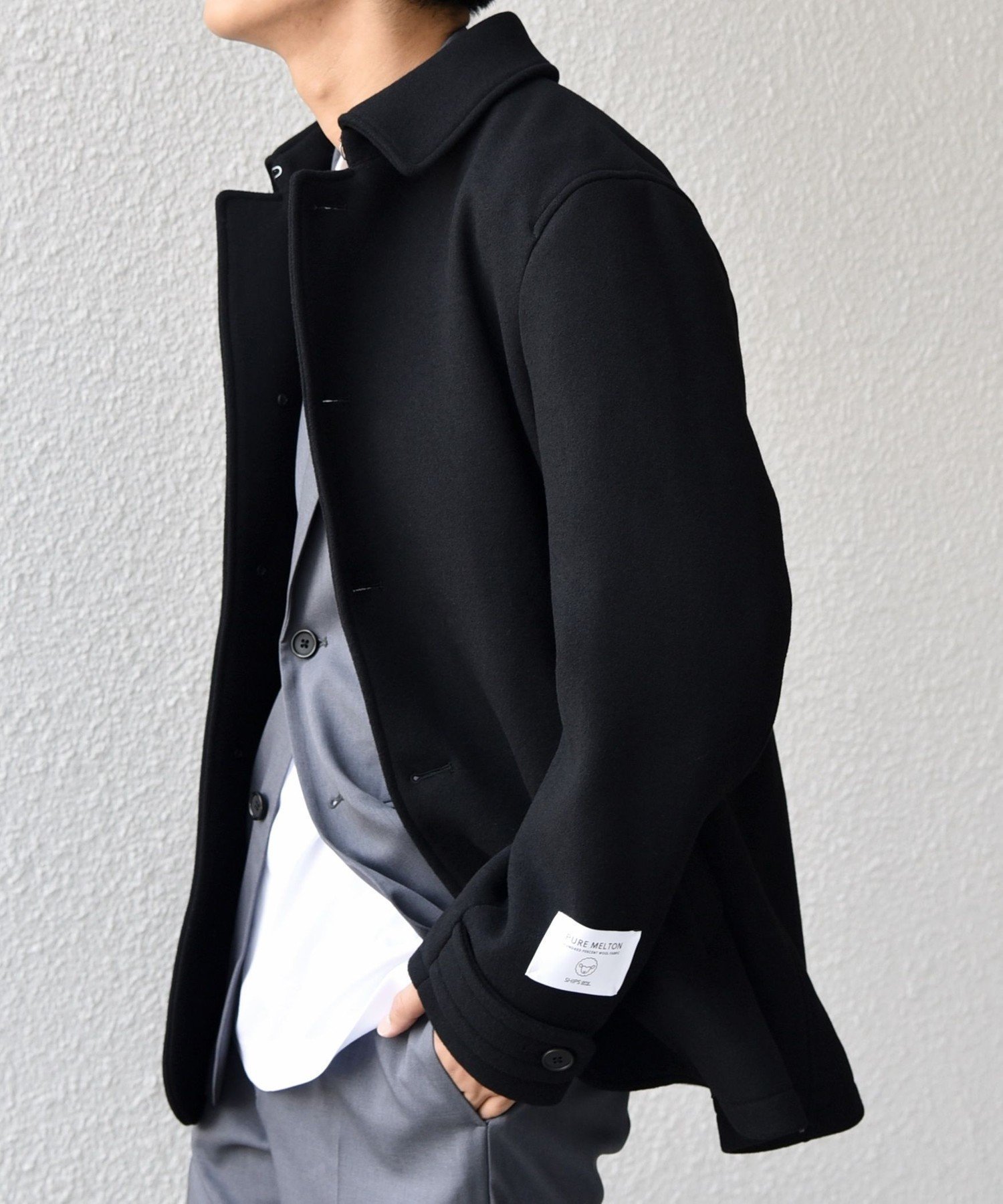 【シップス/SHIPS / MEN】のSHIPS any PURE WOOL MELTON シングル Pコート 25AW インテリア・キッズ・メンズ・レディースファッション・服の通販 founy(ファニー) 　ファッション　Fashion　メンズファッション　Fashion for Men　シンプル　Simple, Minimal　ジャケット　Jacket, Outerwear　フィット　Fit, Slim Fit　フレンチ　French, French Style　メルトン　Melton, Heavy Wool　メンズ　Men's, Menswear　冬　Winter / This Winter　ビジネス 仕事 通勤　Business / Work / Commuting　2025年　2025　2025-2026秋冬・A/W　Autumn/Winter 2025–26 AW25–26　ブラック|ID: prp329100004658205 ipo3291000000035205072
