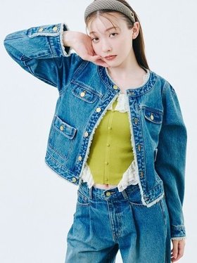 【リリーブラウン/Lily Brown】の【限定カラー】ノーカラークラシカルデニムジャケット 人気、トレンドファッション・服の通販 founy(ファニー) ファッション Fashion レディースファッション Fashion for Women アウター Coat / Outerwear Collection レディースジャケット・軽アウター Jackets デニムジャケット / カジュアルアウター Denim Jackets おすすめ Recommended / Our Picks インディゴ Indigo Denim コンパクト Compact, Small Size スマート Smart, Elegant セットアップ Set-Up, Coordinated Outfit チェック Check, Plaid, Tartan デニム Denim, Jeans Material フェミニン Feminine, Girly フリンジ Fringe, Tassel プリント Print, Printed Pattern |ID:prp329100004658439