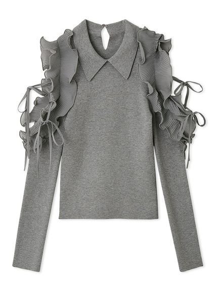【スナイデル/SNIDEL】のプリーツフリルニットプルオーバー インテリア・キッズ・メンズ・レディースファッション・服の通販 founy(ファニー) 　ファッション　Fashion　レディースファッション　Fashion for Women　トップス・カットソー　Cut & Sew Tops　ニット　Knit Tops & Sweaters　カジュアルプルオーバー・ニットトップス　Pullovers & Knit Tops / Casual Pullovers　ウェーブ　Wavy Pattern　今季　This Season, Current Season　ショルダー　Shoulder, Shoulder Strap　ドッキング　Docking, Mixed Material　定番　Standard, Basic Item　人気　Popular, Best Seller　フィット　Fit, Slim Fit　フェミニン　Feminine, Girly　フリル　Frill, Ruffle　プリーツ　Pleats, Pleated　ボトム　Bottoms, Lower Wear　リボン　Ribbon, Bow　おすすめ　Recommended / Our Picks　GRY[006]|ID: prp329100004659208 ipo3291000000033720625