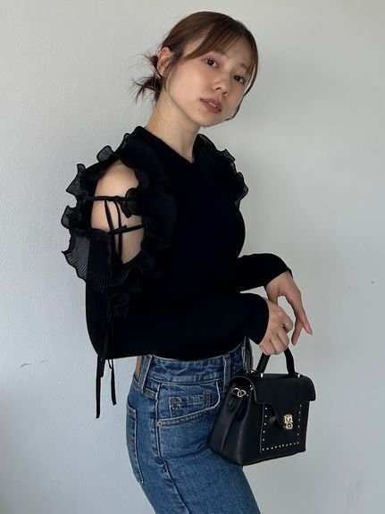 【スナイデル/SNIDEL】のプリーツフリルニットプルオーバー インテリア・キッズ・メンズ・レディースファッション・服の通販 founy(ファニー) 　ファッション　Fashion　レディースファッション　Fashion for Women　トップス・カットソー　Cut & Sew Tops　ニット　Knit Tops & Sweaters　カジュアルプルオーバー・ニットトップス　Pullovers & Knit Tops / Casual Pullovers　ウェーブ　Wavy Pattern　今季　This Season, Current Season　ショルダー　Shoulder, Shoulder Strap　ドッキング　Docking, Mixed Material　定番　Standard, Basic Item　人気　Popular, Best Seller　フィット　Fit, Slim Fit　フェミニン　Feminine, Girly　フリル　Frill, Ruffle　プリーツ　Pleats, Pleated　ボトム　Bottoms, Lower Wear　リボン　Ribbon, Bow　おすすめ　Recommended / Our Picks　BLK[009]|ID: prp329100004659208 ipo3291000000033720627