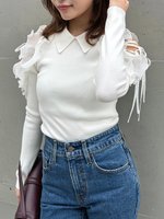 【スナイデル/SNIDEL】のプリーツフリルニットプルオーバー 人気、トレンドファッション・服の通販 founy(ファニー) ファッション Fashion レディースファッション Fashion for Women トップス・カットソー Cut & Sew Tops ニット Knit Tops & Sweaters カジュアルプルオーバー・ニットトップス Pullovers & Knit Tops / Casual Pullovers ウェーブ Wavy Pattern 今季 This Season, Current Season ショルダー Shoulder, Shoulder Strap スマート Smart, Elegant ドッキング Docking, Mixed Material 定番 Standard, Basic Item 人気 Popular, Best Seller フィット Fit, Slim Fit フェミニン Feminine, Girly フリル Frill, Ruffle プリーツ Pleats, Pleated ボトム Bottoms, Lower Wear リボン Ribbon, Bow おすすめ Recommended / Our Picks |ID:prp329100004659208