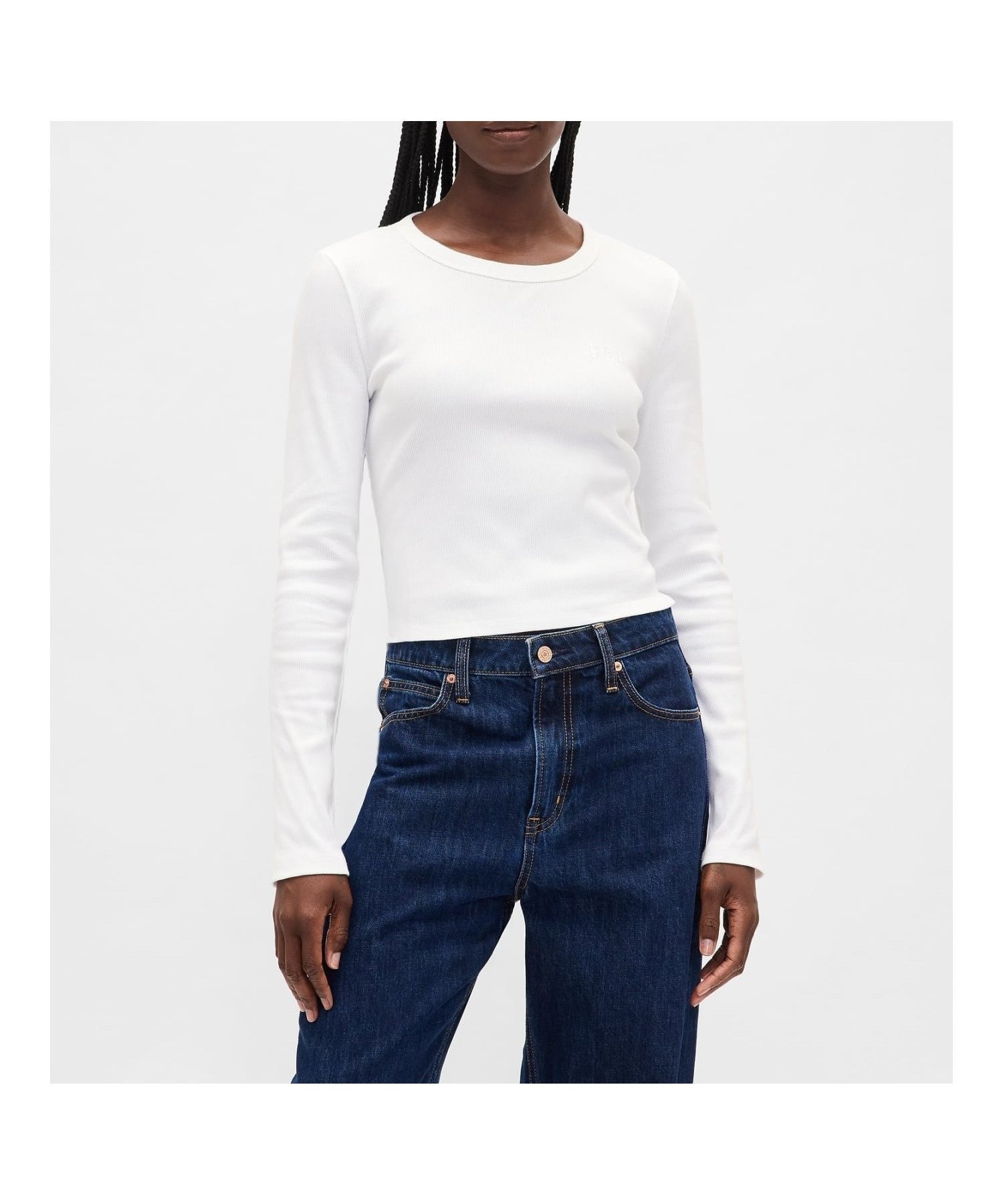 【ギャップ/GAP】のリブ クロップド クルーネックTシャツ インテリア・キッズ・メンズ・レディースファッション・服の通販 founy(ファニー) 　ファッション　Fashion　レディースファッション　Fashion for Women　トップス・カットソー　Cut & Sew Tops　シャツ・ブラウス・オフィスカジュアル　Elegant Blouses & Button-Ups　ロングTシャツ・Tシャツ　Longline T-Shirts & Tees　クロップド　Cropped, Short Length　ショート　Short, Short Length　ストレート　Straight, Straight Cut　長袖　Long Sleeve, Full Sleeve　WHITE000|ID: prp329100004659325 ipo3291000000033721146