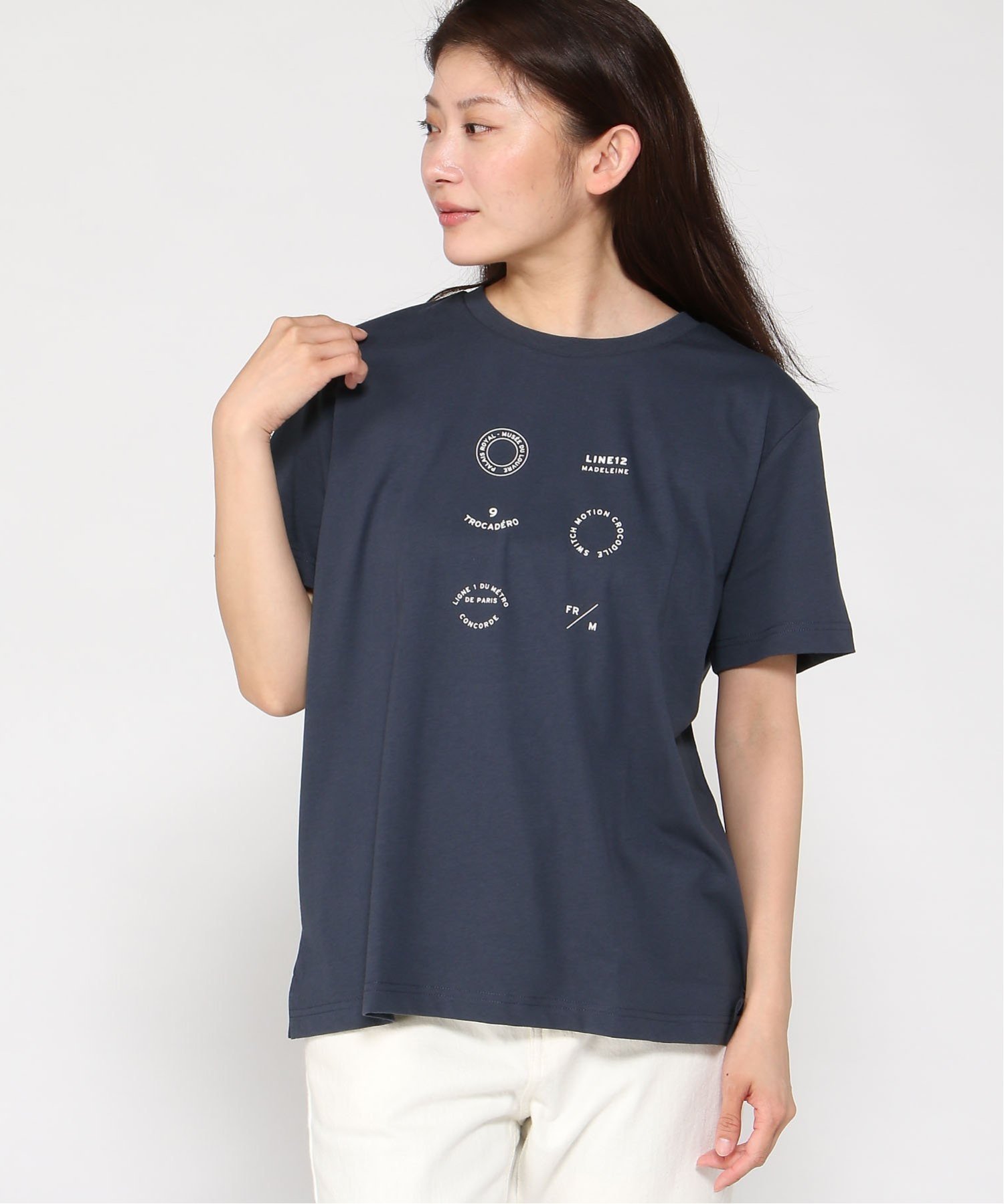 【クロコダイル/CROCODILE】のスノーコットン プリント Tシャツ【接触冷感】 インテリア・キッズ・メンズ・レディースファッション・服の通販 founy(ファニー) 　ファッション　Fashion　レディースファッション　Fashion for Women　トップス・カットソー　Cut & Sew Tops　シャツ・ブラウス・オフィスカジュアル　Elegant Blouses & Button-Ups　ロングTシャツ・Tシャツ　Longline T-Shirts & Tees　プリント　Print, Printed Pattern　モチーフ　Motif, Design Theme　半袖　Short Sleeve, Half Sleeve　ネイビー|ID: prp329100004659552 ipo3291000000033721979