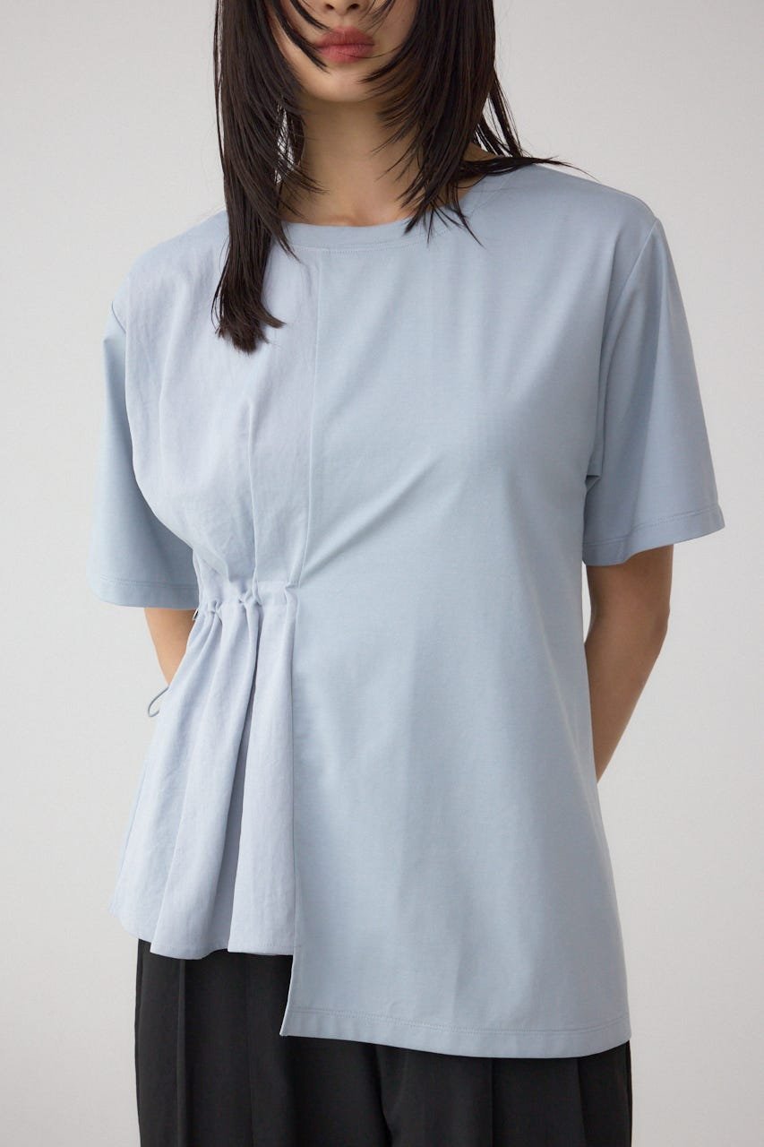 【アズール バイ マウジー/AZUL by moussy】のフハクドッキングドロストトップス インテリア・キッズ・メンズ・レディースファッション・服の通販 founy(ファニー) 　ファッション　Fashion　レディースファッション　Fashion for Women　トップス・カットソー　Cut & Sew Tops　アシンメトリー　Asymmetrical Style　カットソー　Cut and Sewn Top　シンプル　Simple, Minimal　ドッキング　Docking, Mixed Material　バランス　Balance, Style Balance　ペプラム　Peplum, Flared Hem　ボトム　Bottoms, Lower Wear　ワイド　Wide, Wide Fit　L/BLU1|ID: prp329100004659614 ipo3291000000033908843