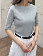 【リエディ/Re:EDIT】のテレコリブ5分袖トップス グレー|ID: prp329100004659653 ipo3291000000033976987