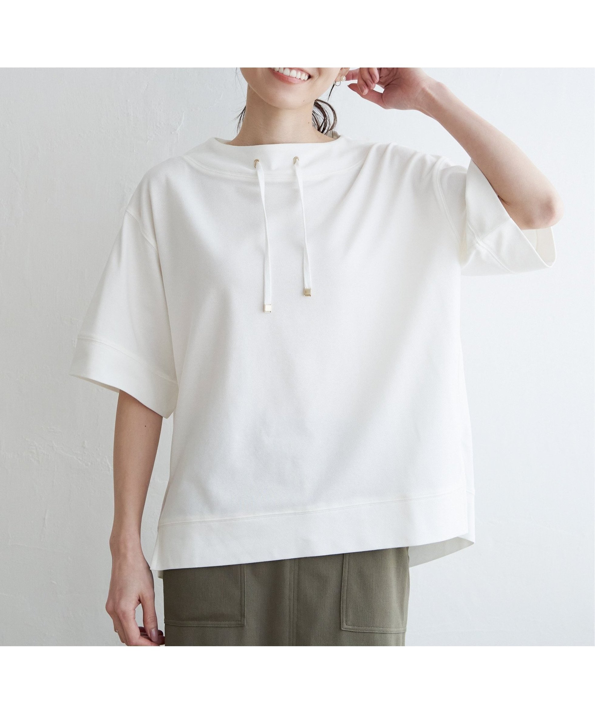 【イッカ/ikka】の【親子コーデ】鹿の子スピンドルプルオーバー インテリア・キッズ・メンズ・レディースファッション・服の通販 founy(ファニー) 　ファッション　Fashion　レディースファッション　Fashion for Women　トップス・カットソー　Cut & Sew Tops　カジュアルプルオーバー・ニットトップス　Pullovers & Knit Tops / Casual Pullovers　カットソー　Cut and Sewn Top　鹿の子　Piqué, Kanoko Fabric　シンプル　Simple, Minimal　スピンドル　Spindle, Drawcord　デニム　Denim, Jeans Material　定番　Standard, Basic Item　半袖　Short Sleeve, Half Sleeve　モックネック　Mock Neck, Short Turtleneck　リラックス　Relax, Relaxed Fit　おすすめ　Recommended / Our Picks　お家時間・ステイホーム　Stay Home / At Home　夏　Summer　ギフト プレゼント　Gift / Present　オフホワイト|ID: prp329100004660086 ipo3291000000033881990