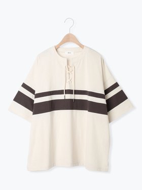【サマンサモスモス/Samansa Mos2】の接触冷感 編み上げラインTシャツ 人気、トレンドファッション・服の通販 founy(ファニー) ファッション Fashion レディースファッション Fashion for Women トップス・カットソー Cut & Sew Tops シャツ・ブラウス・オフィスカジュアル Elegant Blouses & Button-Ups ロングTシャツ・Tシャツ Longline T-Shirts & Tees リラックス Relax, Relaxed Fit 切替 Switching, Contrast Panel |ID:prp329100004660267