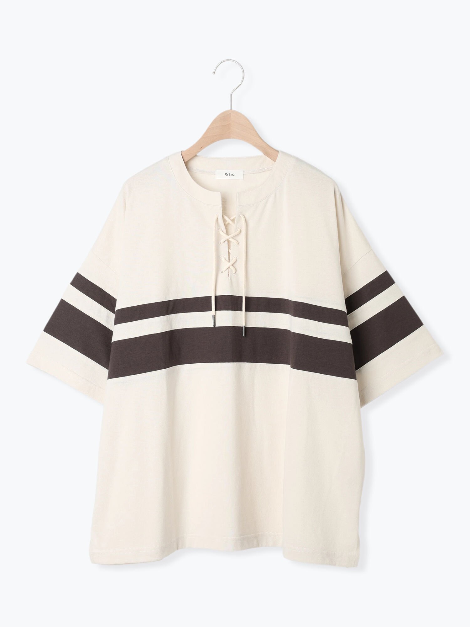 【サマンサモスモス/Samansa Mos2】の接触冷感 編み上げラインTシャツ 人気、トレンドファッション・服の通販 founy(ファニー) 　ファッション　Fashion　レディースファッション　Fashion for Women　トップス・カットソー　Cut & Sew Tops　シャツ・ブラウス・オフィスカジュアル　Elegant Blouses & Button-Ups　ロングTシャツ・Tシャツ　Longline T-Shirts & Tees　リラックス　Relax, Relaxed Fit　切替　Switching, Contrast Panel　 other-1|ID: prp329100004660267 ipo3291000000033725804