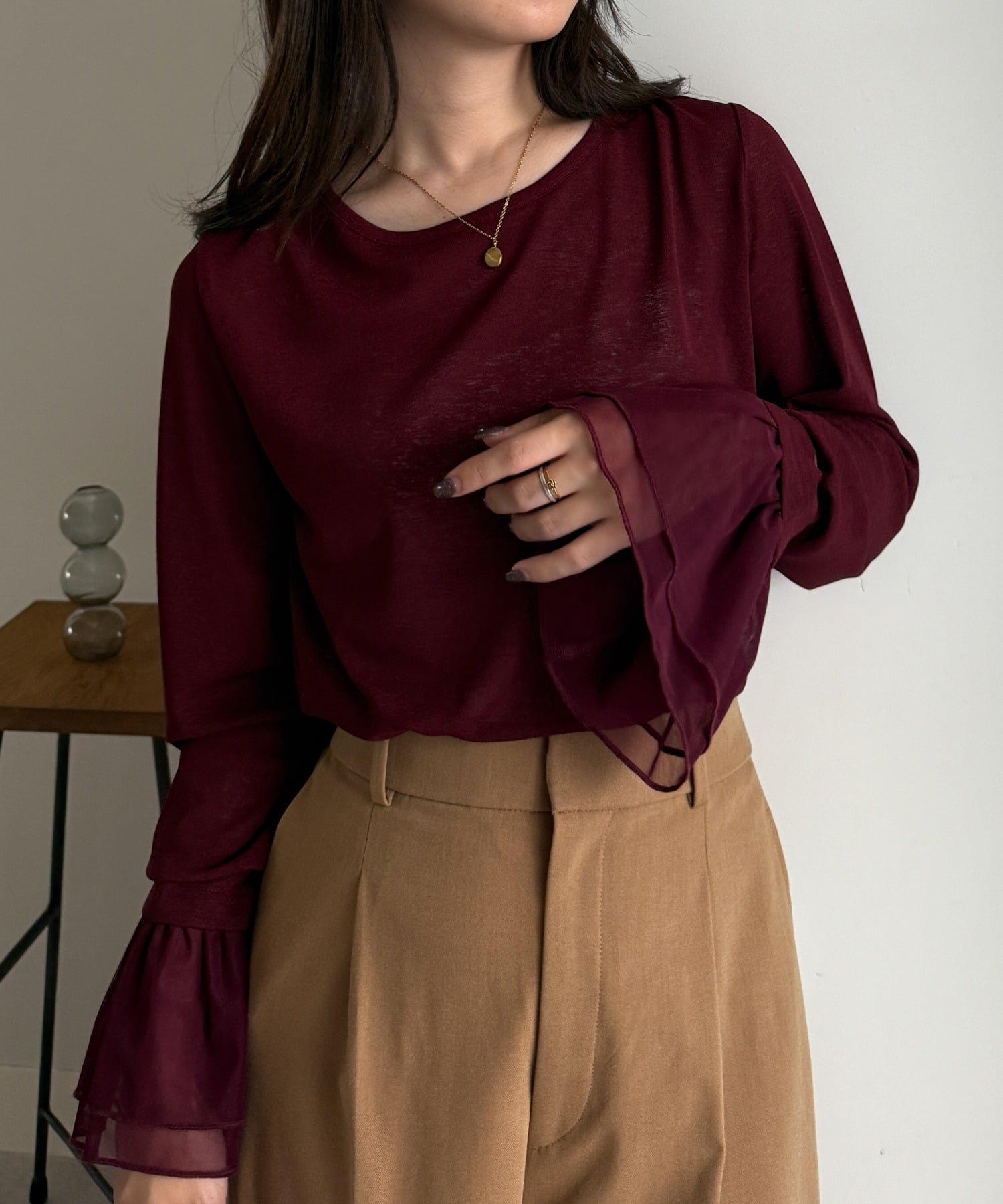 【ラナン/Ranan】のRANAN/フレアーチュール袖スラブシアーT インテリア・キッズ・メンズ・レディースファッション・服の通販 founy(ファニー) 　ファッション　Fashion　レディースファッション　Fashion for Women　トップス・カットソー　Cut & Sew Tops　インナー　Innerwear　カットソー　Cut and Sewn Top　切替　Switching, Contrast Panel　サロペット　Overalls, Salopette　シアー　Sheer, See-Through　スウェット / スエット　Sweatshirt, Sweatwear　スリーブ　Sleeve, Long Sleeve / Short Sleeve　チュール　Tulip, Tulip Motif　バランス　Balance, Style Balance　フェミニン　Feminine, Girly　フォーマル　Formal, Dressy　フレア　Flare, Flared　ボトム　Bottoms, Lower Wear　ポケット　Pocket, Pocket Detail　ルーズ　Loose, Oversized　ロング　Long, Long-Length　楽ちん　Easy Fit, Comfortable　おすすめ　Recommended / Our Picks　エレガント 上品　Elegant　ビジネス 仕事 通勤　Business / Work / Commuting　BO|ID: prp329100004660280 ipo3291000000034193041