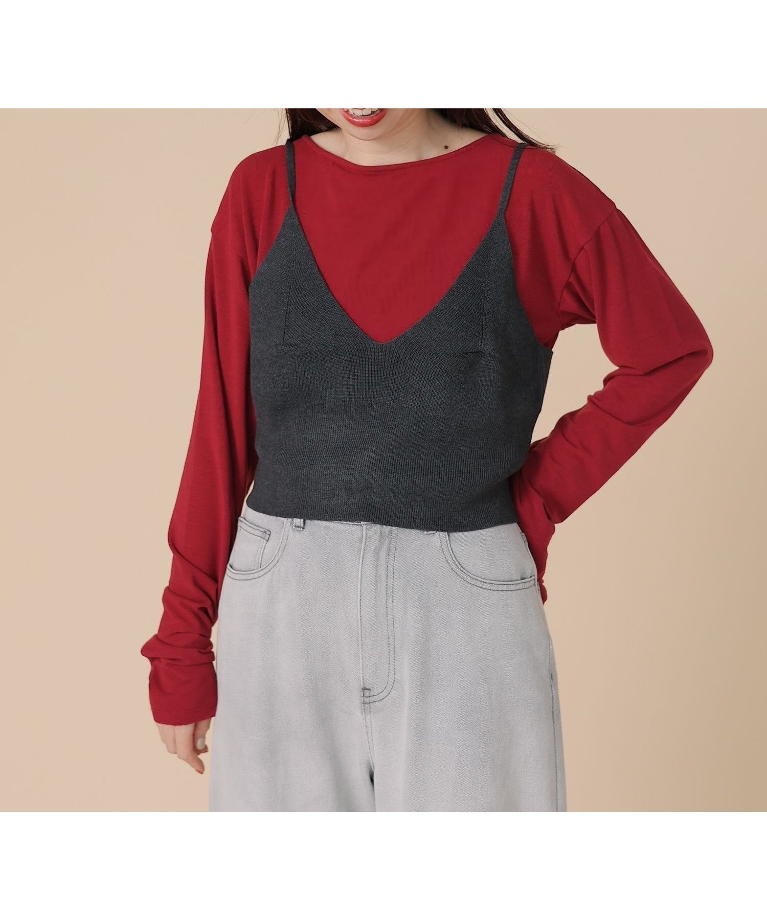 【レプシィム ローリーズファーム/LEPSIM LOWRYS FARM】の【mizk企画】ビスチェセットトップス インテリア・キッズ・メンズ・レディースファッション・服の通販 founy(ファニー) 　ファッション　Fashion　レディースファッション　Fashion for Women　トップス・カットソー　Cut & Sew Tops　ビスチェ　Bustiers & Corset Tops / Layered Bustier Style　おすすめ　Recommended / Our Picks　シャーリング　Shirring, Ruched　シンプル　Simple, Minimal　トレンド　Trend, Trending Now　ビスチェ　Bustier, Corset Top　ボルドー×ニット35|ID: prp329100004660392 ipo3291000000033726291