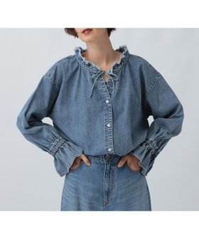 【レプシィム ローリーズファーム/LEPSIM LOWRYS FARM】のデニムフリルブラウス 人気、トレンドファッション・服の通販 founy(ファニー) ファッション Fashion レディースファッション Fashion for Women トップス・カットソー Cut & Sew Tops シャツ・ブラウス・オフィスカジュアル Elegant Blouses & Button-Ups おすすめ Recommended / Our Picks スリーブ Sleeve, Long Sleeve / Short Sleeve デニム Denim, Jeans Material フェミニン Feminine, Girly フリル Frill, Ruffle |ID:prp329100004661000