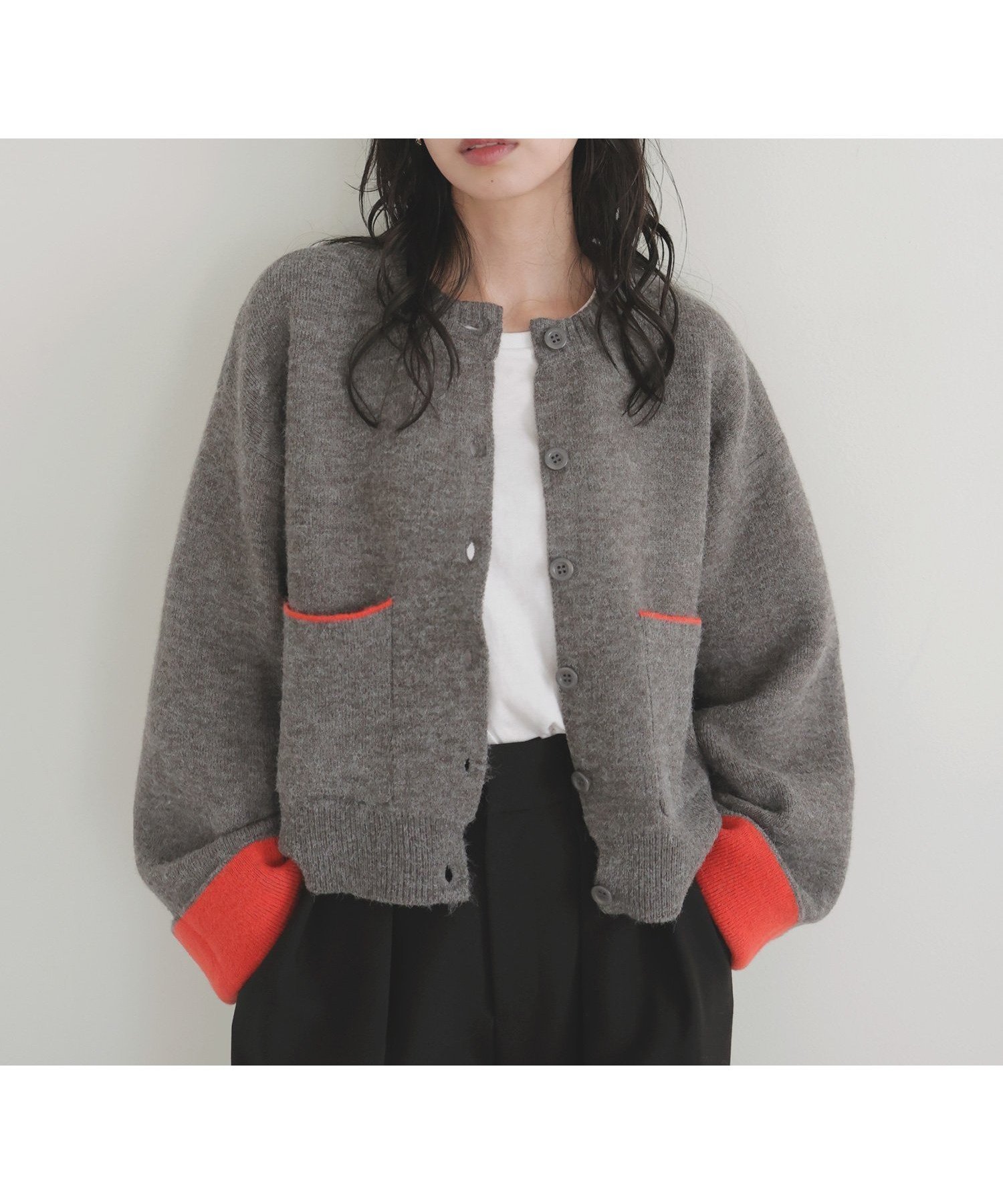 【リアン/Lian】のアルパカタッチバイカラーカーディガン インテリア・キッズ・メンズ・レディースファッション・服の通販 founy(ファニー) 　ファッション　Fashion　レディースファッション　Fashion for Women　トップス・カットソー　Cut & Sew Tops　カーディガン・羽織り　Layered Style Cardigans　チャコールグレー|ID: prp329100004661079 ipo3291000000034656374