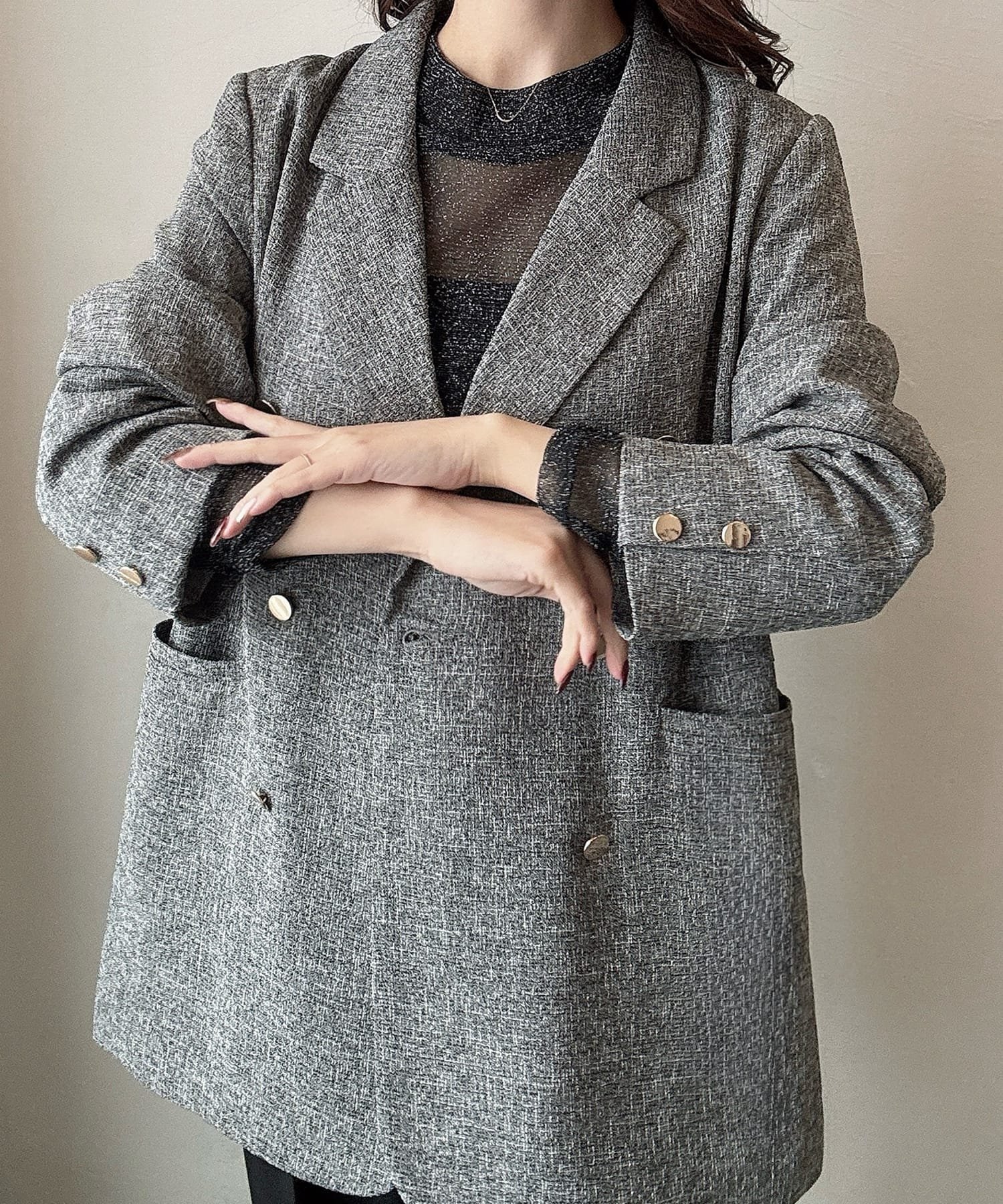 【ジュノア/JUNOAH】のMeiru ツイードテーラードジャケット インテリア・キッズ・メンズ・レディースファッション・服の通販 founy(ファニー) 　ファッション　Fashion　レディースファッション　Fashion for Women　アウター　Coat / Outerwear Collection　レディースジャケット・軽アウター　Jackets　テーラードジャケット / 通勤・きれいめスタイル　Tailored Jackets & Blazers　グレー|ID: prp329100004661554 ipo3291000000033801086