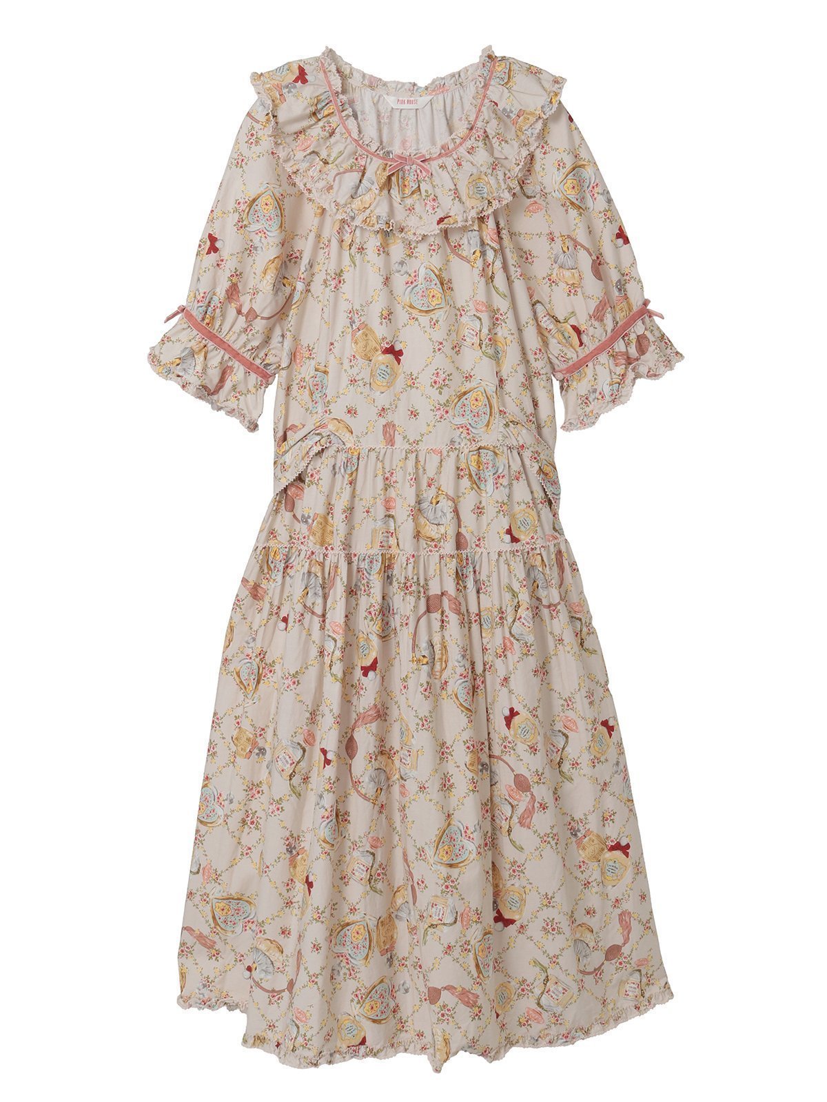 【ピンクハウス/PINK HOUSE】のパフュームプリントミディワンピース 人気、トレンドファッション・服の通販 founy(ファニー) 　ファッション　Fashion　レディースファッション　Fashion for Women　ワンピース　Dresses　エレガント 上品　Elegant　秋　Autumn　クラシカル　Classical, Vintage-Inspired　フェミニン　Feminine, Girly　プリント　Print, Printed Pattern　ベロア　Velour, Soft Velvet　リボン　Ribbon, Bow　ローズ　Rose, Rose Motif　 other-1|ID: prp329100004661776 ipo3291000000033827346