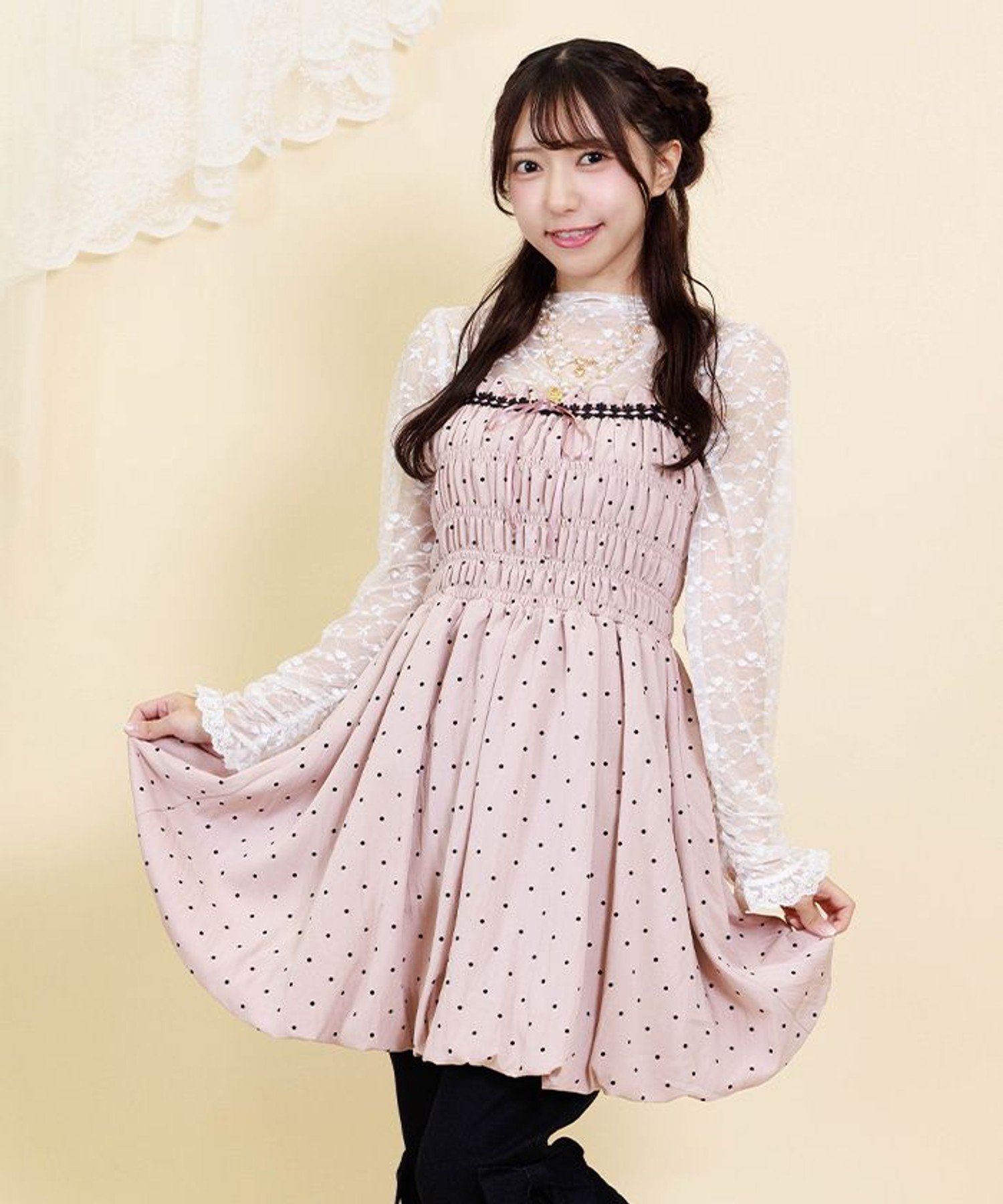 【アクシーズファム/axes femme】のバルーンキャミチュニック インテリア・キッズ・メンズ・レディースファッション・服の通販 founy(ファニー) 　ファッション　Fashion　レディースファッション　Fashion for Women　トップス・カットソー　Cut & Sew Tops　キャミソール&ノースリーブ　Camisoles & Sleeveless Tops　キャミワンピース　Cami Dress, Slip Dress　コレクション　Collection, Seasonal Line　シャーリング　Shirring, Ruched　チュニック　Tunic, Long Top　デニム　Denim, Jeans Material　ドット　Polka Dot, Dot Pattern　バルーン　Balloon, Balloon Silhouette　今季　This Season, Current Season　ピンク|ID: prp329100004661797 ipo3291000000033732306