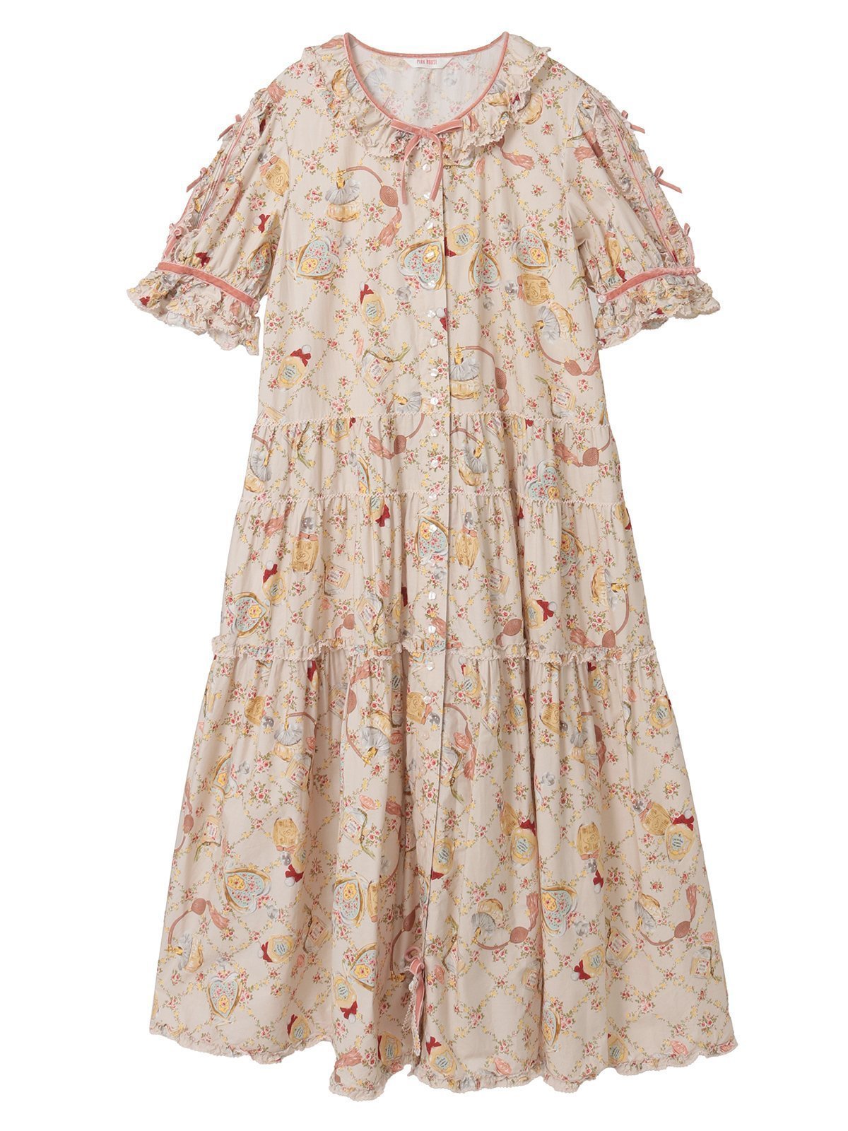【ピンクハウス/PINK HOUSE】のパフュームプリントワンピース 人気、トレンドファッション・服の通販 founy(ファニー) 　ファッション　Fashion　レディースファッション　Fashion for Women　ワンピース　Dresses　エレガント 上品　Elegant　秋　Autumn　スリーブ　Sleeve, Long Sleeve / Short Sleeve　プリント　Print, Printed Pattern　ベロア　Velour, Soft Velvet　リボン　Ribbon, Bow　ロング　Long, Long-Length　ローズ　Rose, Rose Motif　 other-1|ID: prp329100004661887 ipo3291000000033827829