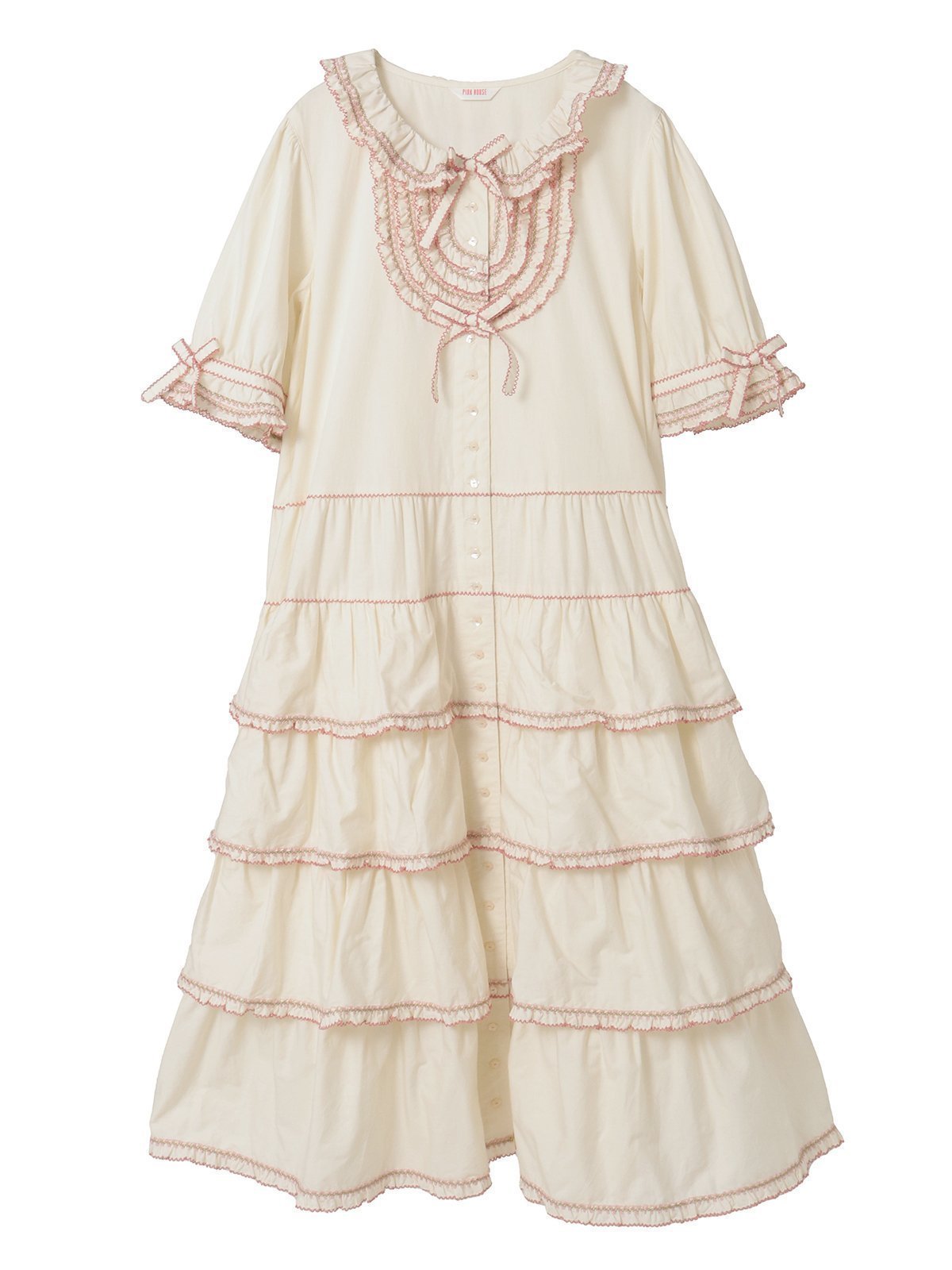 【ピンクハウス/PINK HOUSE】のフローラルテープ使いワンピース 人気、トレンドファッション・服の通販 founy(ファニー) 　ファッション　Fashion　レディースファッション　Fashion for Women　ワンピース　Dresses　クラシカル　Classical, Vintage-Inspired　ティアードワンピース　Tiered Dress, Flared Dress　フリル　Frill, Ruffle　フロント　Front, Front Design　ブロード　Broadcloth, Fine Cotton　ペチコート　Petticoat, Underskirt　 other-1|ID: prp329100004661890 ipo3291000000033827837