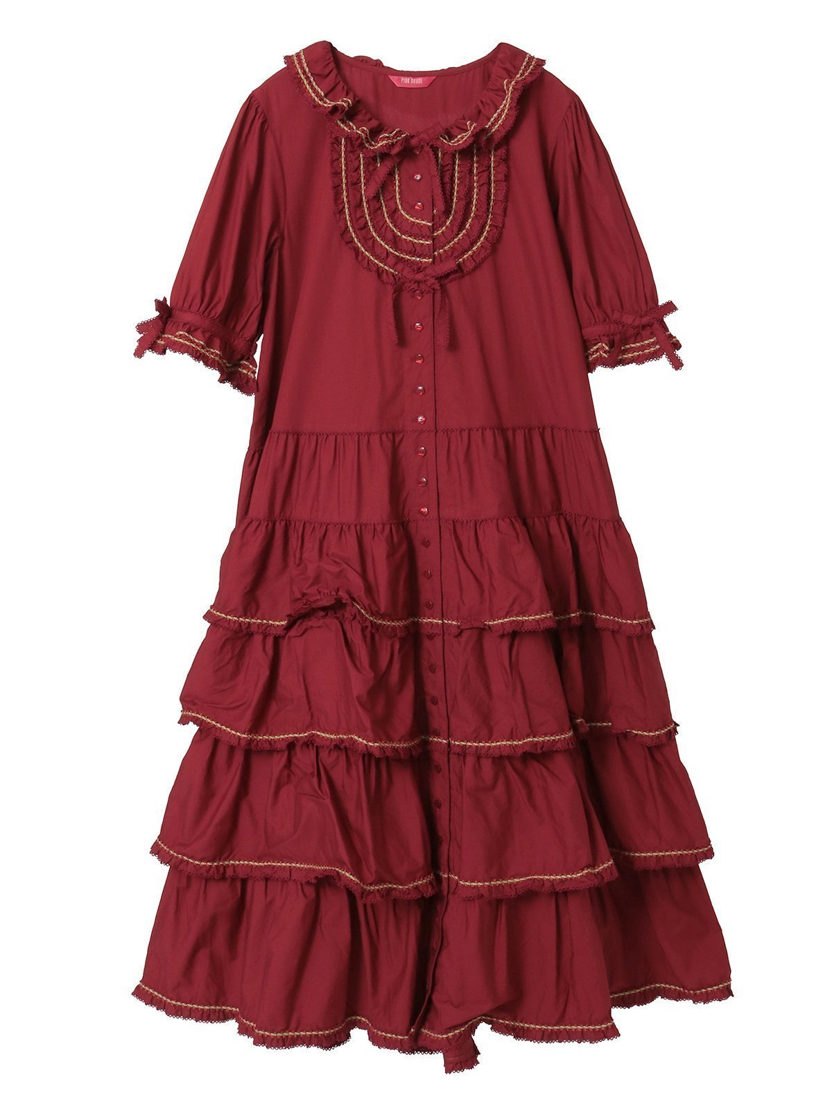 【ピンクハウス/PINK HOUSE】のフローラルテープ使いワンピース インテリア・キッズ・メンズ・レディースファッション・服の通販 founy(ファニー) 　ファッション　Fashion　レディースファッション　Fashion for Women　ワンピース　Dresses　クラシカル　Classical, Vintage-Inspired　ティアードワンピース　Tiered Dress, Flared Dress　フリル　Frill, Ruffle　フロント　Front, Front Design　ブロード　Broadcloth, Fine Cotton　ペチコート　Petticoat, Underskirt　ローズレッド|ID: prp329100004661890 ipo3291000000033827841