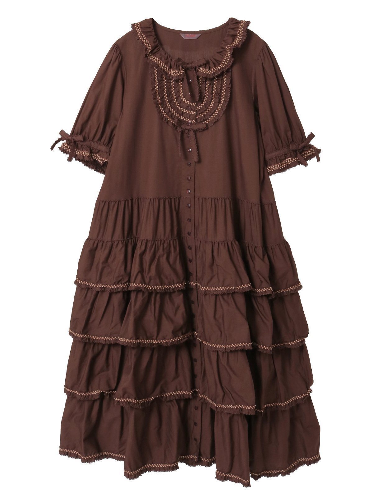 【ピンクハウス/PINK HOUSE】のフローラルテープ使いワンピース インテリア・キッズ・メンズ・レディースファッション・服の通販 founy(ファニー) 　ファッション　Fashion　レディースファッション　Fashion for Women　ワンピース　Dresses　クラシカル　Classical, Vintage-Inspired　ティアードワンピース　Tiered Dress, Flared Dress　フリル　Frill, Ruffle　フロント　Front, Front Design　ブロード　Broadcloth, Fine Cotton　ペチコート　Petticoat, Underskirt　チョコレート|ID: prp329100004661890 ipo3291000000033827843