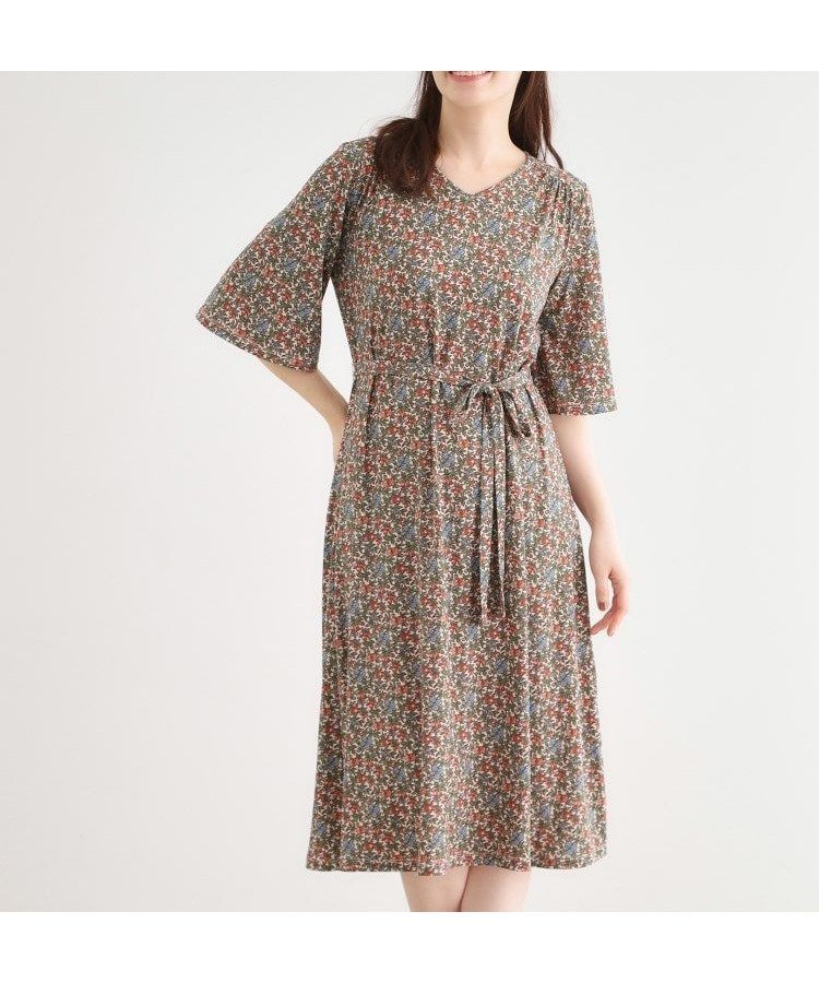 【ローラアシュレイ/LAURA ASHLEY】の【大好評!WEB限定/5分袖/洗える/ジャージ素材/M-LL3サイズ】アイレソン柄ワンピース インテリア・キッズ・メンズ・レディースファッション・服の通販 founy(ファニー) 　ファッション　Fashion　レディースファッション　Fashion for Women　ワンピース　Dresses　スリーブ　Sleeve, Long Sleeve / Short Sleeve　フレア　Flare, Flared　プリント　Print, Printed Pattern　ポケット　Pocket, Pocket Detail　リボン　Ribbon, Bow　ロング　Long, Long-Length　洗える　Machine Washable　ベージュ|ID: prp329100004661928 ipo3291000000033828087