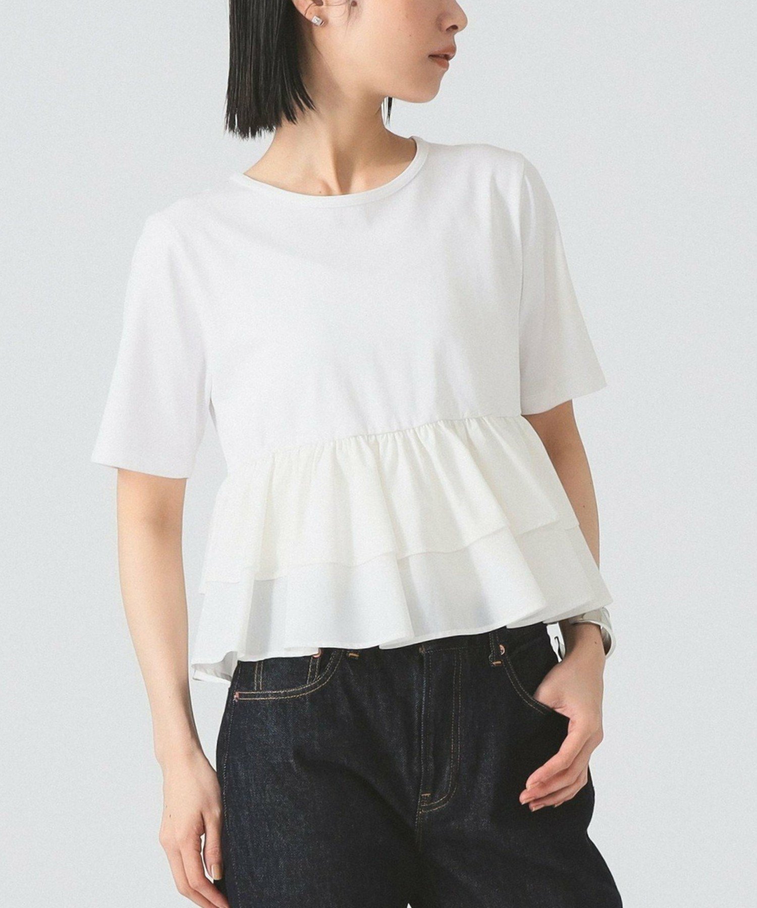 【ビームス ウイメン/BEAMS】の【秋色/Aライン/デザインT/きれいめ】ティアード キリカエ クルーネック Tシャツ 25AW インテリア・キッズ・メンズ・レディースファッション・服の通販 founy(ファニー) 　ファッション　Fashion　レディースファッション　Fashion for Women　トップス・カットソー　Cut & Sew Tops　シャツ・ブラウス・オフィスカジュアル　Elegant Blouses & Button-Ups　ロングTシャツ・Tシャツ　Longline T-Shirts & Tees　アクセサリー　Fashion Accessories　オケージョン　Occasion Wear　ギャザー　Gathered, Ruffled　ティアード　Tiered, Tiered Style　フィット　Fit, Slim Fit　おすすめ　Recommended / Our Picks　2025年　2025　2025-2026秋冬・A/W　Autumn/Winter 2025–26 AW25–26　WHITE|ID: prp329100004662072 ipo3291000000033846681