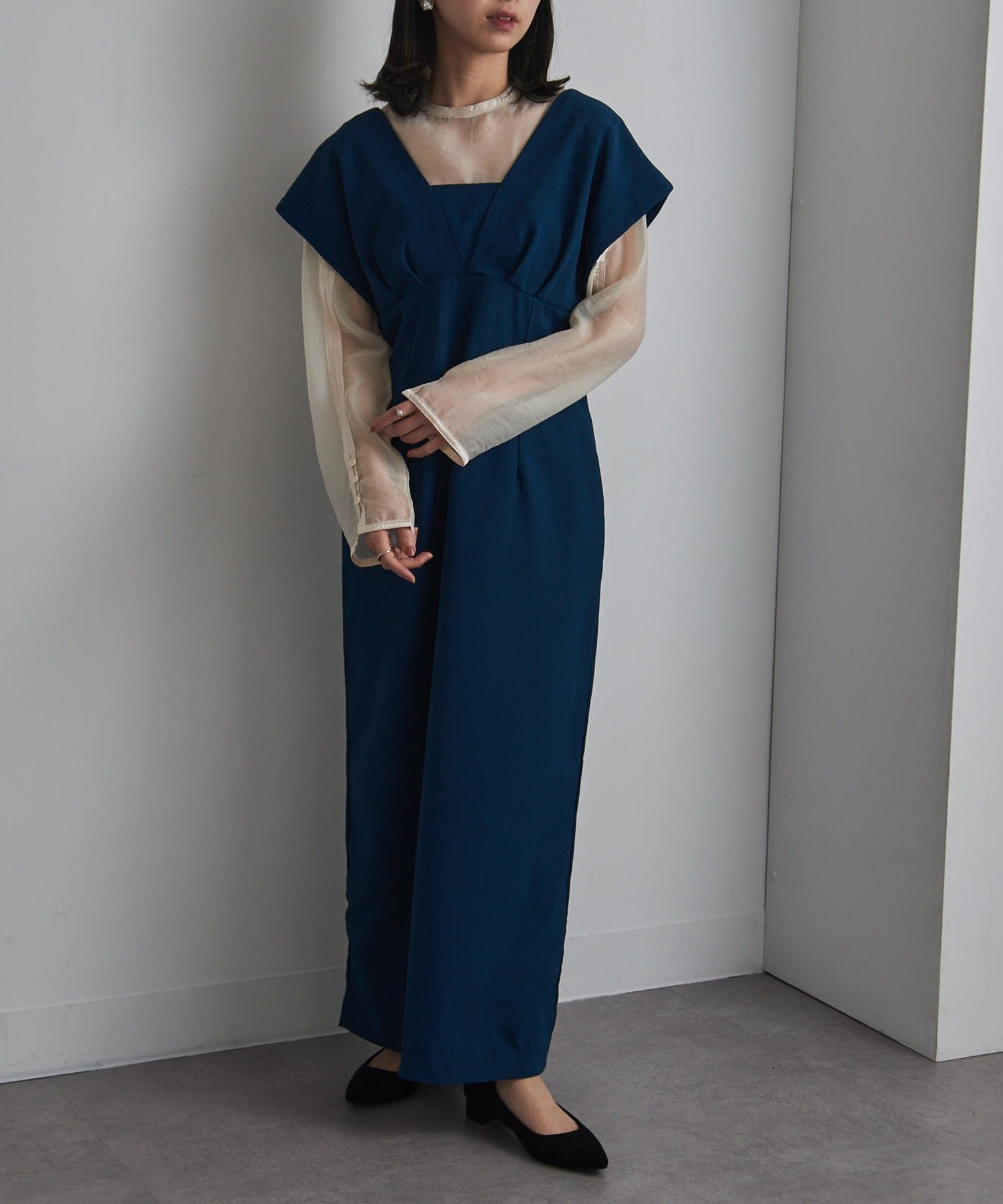 【セットアップセブン/SETUP7】のMAISON BREEZE/3way シアーブラウス Vラインワンピース セット 結婚式 二次会 trc インテリア・キッズ・メンズ・レディースファッション・服の通販 founy(ファニー) 　ファッション　Fashion　レディースファッション　Fashion for Women　ワンピース　Dresses　エレガント 上品　Elegant　オケージョン　Occasion Wear　スリム　Slim, Slim Fit　フィット　Fit, Slim Fit　再入荷　Restock / Back in Stock　結婚式　Wedding　BLU|ID: prp329100004662201 ipo3291000000033733928