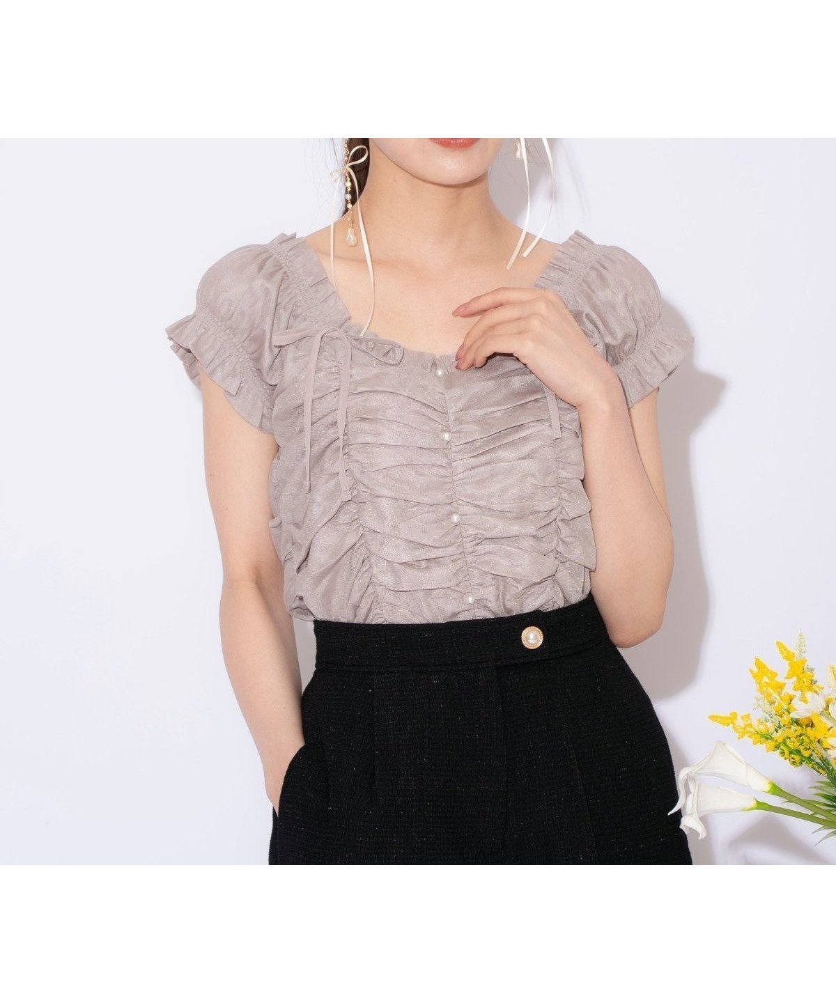 【ウィルセレクション/WILLSELECTION】のチュールギャザートップス インテリア・キッズ・メンズ・レディースファッション・服の通販 founy(ファニー) 　ファッション　Fashion　レディースファッション　Fashion for Women　トップス・カットソー　Cut & Sew Tops　カットソー　Cut and Sewn Top　ギャザー　Gathered, Ruffled　コンパクト　Compact, Small Size　チュール　Tulip, Tulip Motif　パール　Pearl, Pearl Accent　フリル　Frill, Ruffle　リボン　Ribbon, Bow　エレガント 上品　Elegant　ピンク|ID: prp329100004662248 ipo3291000000033734115
