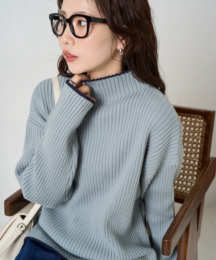 【フリークスストア/FREAK'S STORE】の配色 ライン リブニット ハイネック プルオーバー【限定展開】 25AW インテリア・キッズ・メンズ・レディースファッション・服の通販 founy(ファニー) 　ファッション　Fashion　レディースファッション　Fashion for Women　トップス・カットソー　Cut & Sew Tops　ニット　Knit Tops & Sweaters　カジュアルプルオーバー・ニットトップス　Pullovers & Knit Tops / Casual Pullovers　インナー　Innerwear　ストレッチ　Stretch, Stretchy Fabric　人気　Popular, Best Seller　ハイネック　High Neck, Mock Neck　フィット　Fit, Slim Fit　リブニット　Rib Knit, Ribbed Knit　A/W・秋冬　Autumn/Winter　冬　Winter / This Winter　2025年　2025　2025-2026秋冬・A/W　Autumn/Winter 2025–26 AW25–26　ブルー|ID: prp329100004662303 ipo3291000000035589154