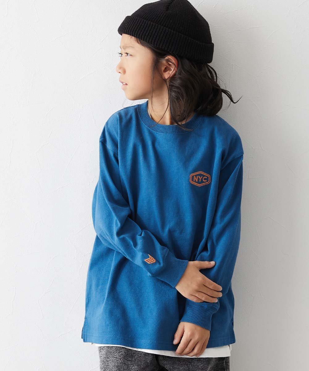 【デビロック/devirock / KIDS】の綿100% お洗濯してもよれにくい ビッグシルエット袖リブ 長袖Tシャツ ロンT 25AW インテリア・キッズ・メンズ・レディースファッション・服の通販 founy(ファニー) 　ファッション　Fashion　キッズファッション　Fashion for Kids　インナー　Innerwear　トレンド　Trend, Trending Now　人気　Popular, Best Seller　長袖　Long Sleeve, Full Sleeve　ビッグ　Big, Oversized　プリント　Print, Printed Pattern　リラックス　Relax, Relaxed Fit　ロング　Long, Long-Length　おすすめ　Recommended / Our Picks　2025年　2025　2025-2026秋冬・A/W　Autumn/Winter 2025–26 AW25–26　010-NYC-クラシックブルー|ID: prp329100004662793 ipo3291000000033736256