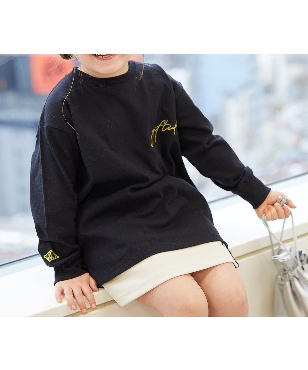 【デビロック/devirock / KIDS】の綿100% お洗濯してもよれにくい ビッグシルエット袖リブ 長袖Tシャツ ロンT 25AW インテリア・キッズ・メンズ・レディースファッション・服の通販 founy(ファニー) 　ファッション　Fashion　キッズファッション　Fashion for Kids　インナー　Innerwear　トレンド　Trend, Trending Now　人気　Popular, Best Seller　長袖　Long Sleeve, Full Sleeve　ビッグ　Big, Oversized　プリント　Print, Printed Pattern　リラックス　Relax, Relaxed Fit　ロング　Long, Long-Length　おすすめ　Recommended / Our Picks　2025年　2025　2025-2026秋冬・A/W　Autumn/Winter 2025–26 AW25–26　020-ロゴ-ブラック|ID: prp329100004662793 ipo3291000000033736262