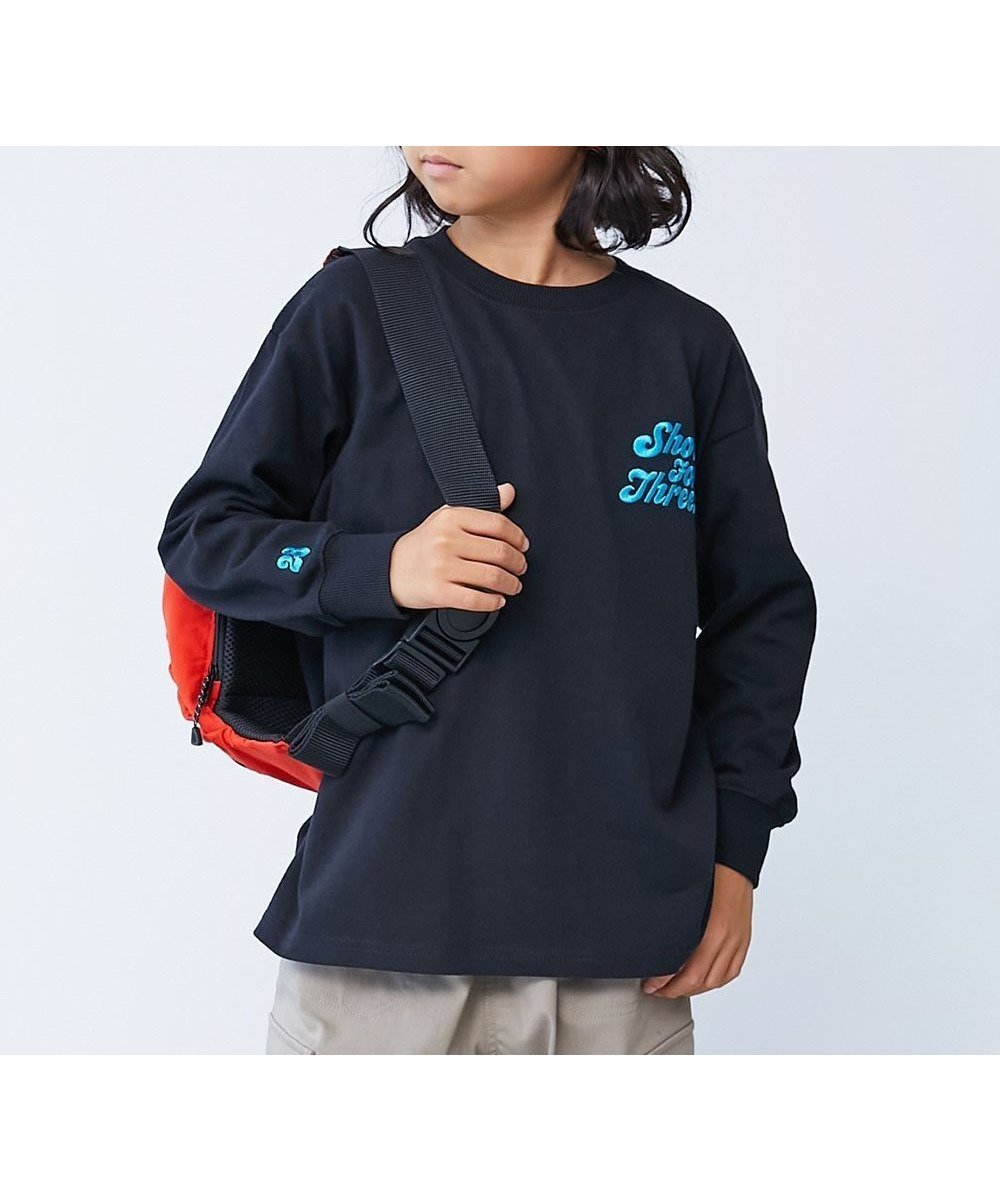 【デビロック/devirock / KIDS】の綿100% お洗濯してもよれにくい ビッグシルエット袖リブ 長袖Tシャツ ロンT 25AW インテリア・キッズ・メンズ・レディースファッション・服の通販 founy(ファニー) 　ファッション　Fashion　キッズファッション　Fashion for Kids　インナー　Innerwear　トレンド　Trend, Trending Now　人気　Popular, Best Seller　長袖　Long Sleeve, Full Sleeve　ビッグ　Big, Oversized　プリント　Print, Printed Pattern　リラックス　Relax, Relaxed Fit　ロング　Long, Long-Length　おすすめ　Recommended / Our Picks　2025年　2025　2025-2026秋冬・A/W　Autumn/Winter 2025–26 AW25–26　031-ロゴ2-ブラック|ID: prp329100004662793 ipo3291000000033736266