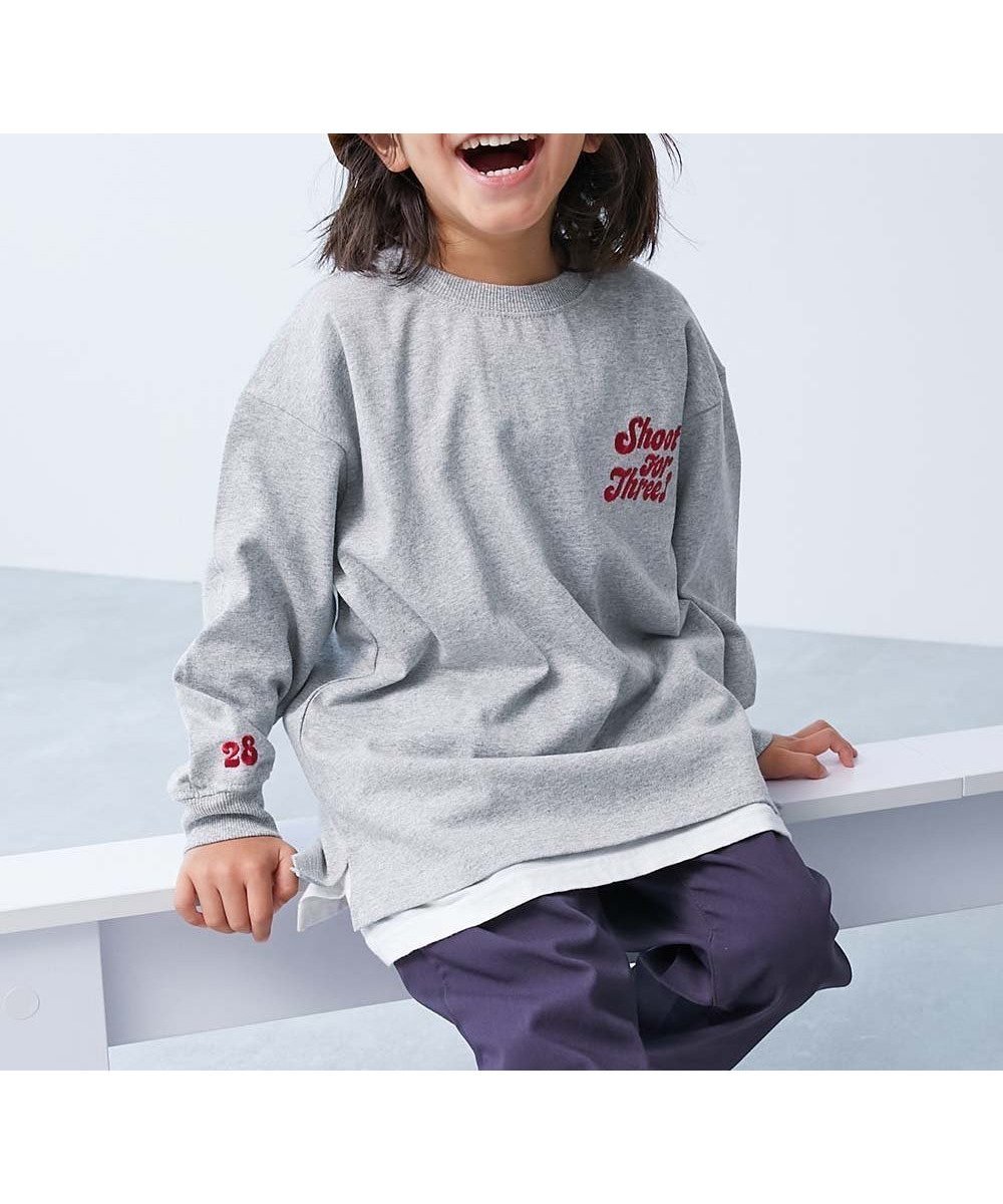 【デビロック/devirock / KIDS】の綿100% お洗濯してもよれにくい ビッグシルエット袖リブ 長袖Tシャツ ロンT 25AW インテリア・キッズ・メンズ・レディースファッション・服の通販 founy(ファニー) 　ファッション　Fashion　キッズファッション　Fashion for Kids　インナー　Innerwear　トレンド　Trend, Trending Now　人気　Popular, Best Seller　長袖　Long Sleeve, Full Sleeve　ビッグ　Big, Oversized　プリント　Print, Printed Pattern　リラックス　Relax, Relaxed Fit　ロング　Long, Long-Length　おすすめ　Recommended / Our Picks　2025年　2025　2025-2026秋冬・A/W　Autumn/Winter 2025–26 AW25–26　032-ロゴ2-杢グレー|ID: prp329100004662793 ipo3291000000033736267