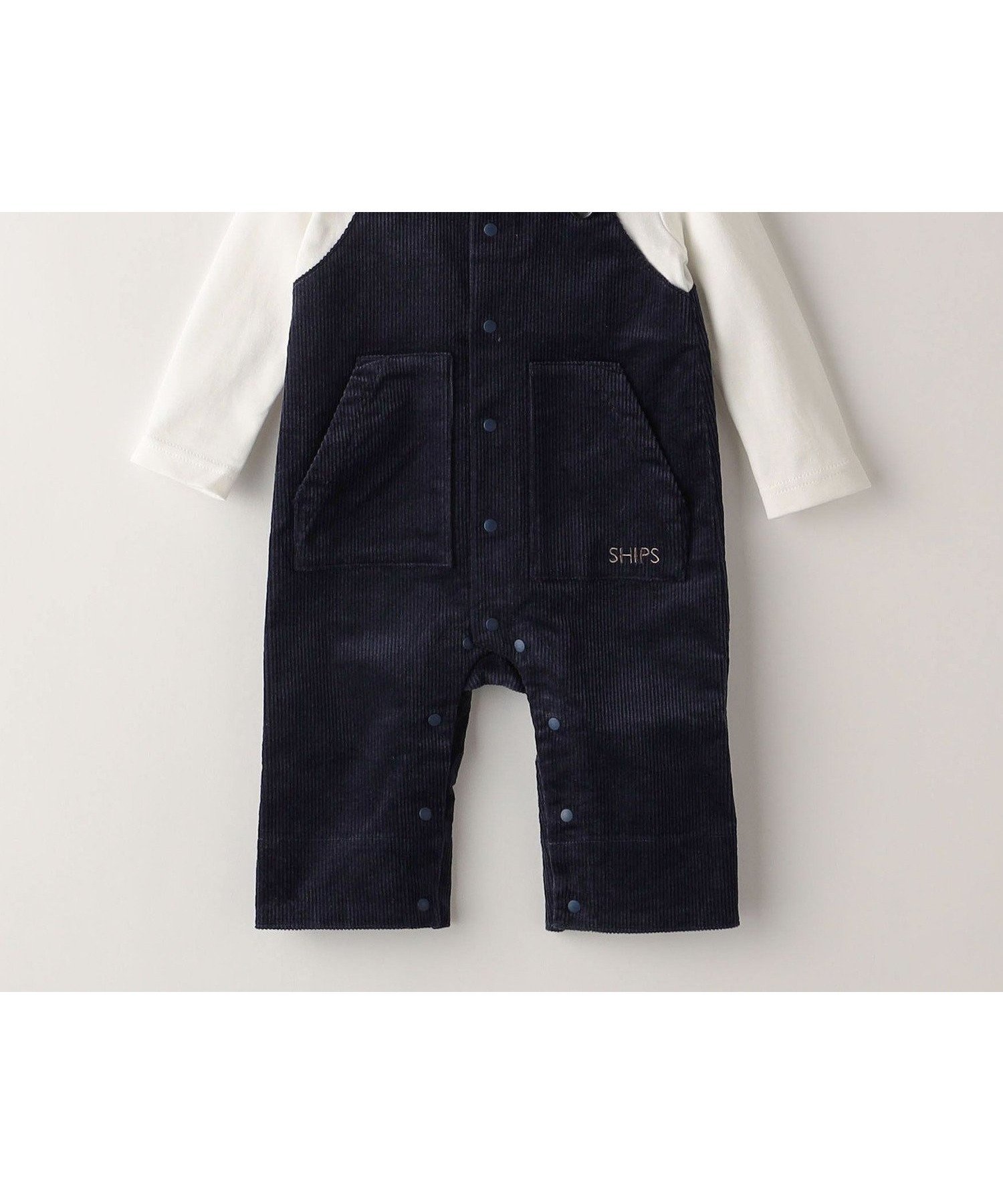 【シップス/SHIPS / KIDS】のSHIPS KIDS 70~80cm / フェイク オーバーオール ロンパース インテリア・キッズ・メンズ・レディースファッション・服の通販 founy(ファニー) 　ファッション　Fashion　キッズファッション　Fashion for Kids　2024年　2024　2024-2025秋冬・A/W　Autumn/Winter 2024–25 AW24–25　コーデュロイ　Corduroy, Cord Fabric　ストレッチ　Stretch, Stretchy Fabric　チェック　Check, Plaid, Tartan　ドット　Polka Dot, Dot Pattern　フェイク　Faux, Fake　フロント　Front, Front Design　ボトム　Bottoms, Lower Wear　ロンパース　Romper, Jumpsuit　無地　Plain, Solid Color　A/W・秋冬　Autumn/Winter　長袖　Long Sleeve, Full Sleeve　ネイビー|ID: prp329100004662852 ipo3291000000033884389