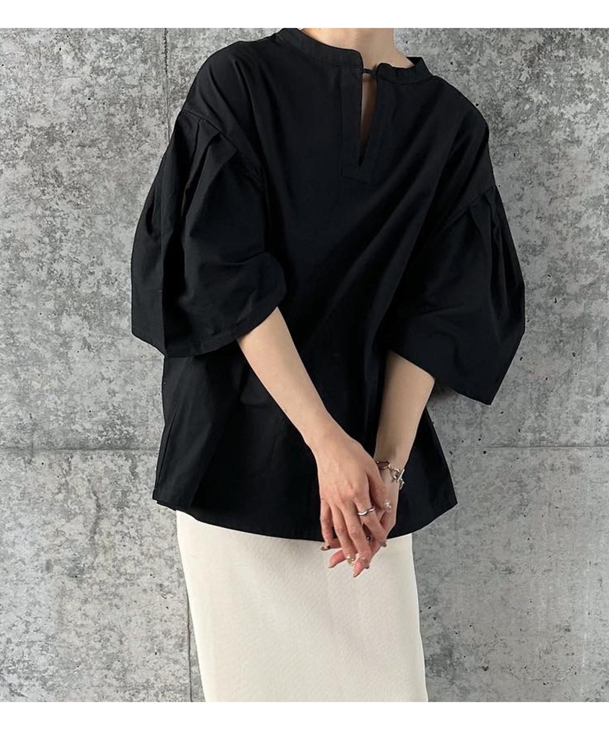 【セレクトモカ/SELECT MOCA】のタックスリーブスモックシャツ インテリア・キッズ・メンズ・レディースファッション・服の通販 founy(ファニー) 　ファッション　Fashion　レディースファッション　Fashion for Women　トップス・カットソー　Cut & Sew Tops　シャツ・ブラウス・オフィスカジュアル　Elegant Blouses & Button-Ups　シューズ　Shoes, Footwear　シンプル　Simple, Minimal　スモック　Smock, Smock Dress　スラックス　Slacks, Dress Pants　スリーブ　Sleeve, Long Sleeve / Short Sleeve　デニム　Denim, Jeans Material　バレエ　Ballet, Ballet Style　ラップ　Wrap, Wrap Design　夏　Summer　ブラック-02|ID: prp329100004662875 ipo3291000000034001676