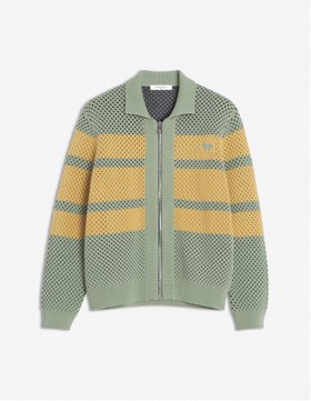 【メゾン キツネ/MAISON KITSUNE / MEN】のMAISON KITSUNE/STRIPED MESH KNIT ZIPPED BLOUSON 人気、トレンドファッション・服の通販 founy(ファニー) ファッション Fashion メンズファッション Fashion for Men ボーダー Border, Stripe 夏 Summer S/S・春夏 SS, Spring/Summer, Warm Season 長袖 Long Sleeve, Full Sleeve |ID:prp329100004663221