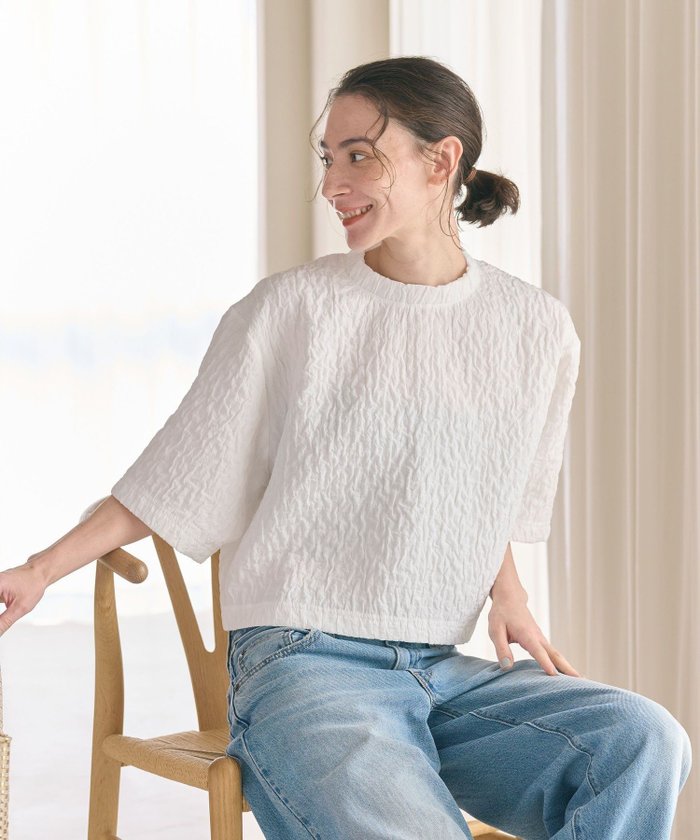 【ビューティ&ユース ユナイテッドアローズ/BEAUTY&YOUTH / UNITED ARROWS】のジャガード クルーネック 6分袖 プルオーバー インテリア・キッズ・メンズ・レディースファッション・服の通販 founy(ファニー) https://founy.com/ ファッション Fashion レディースファッション Fashion for Women トップス・カットソー Cut & Sew Tops カジュアルプルオーバー・ニットトップス Pullovers & Knit Tops / Casual Pullovers おすすめ Recommended / Our Picks サマー Summer, Summer Style ショート Short, Short Length スラックス Slacks, Dress Pants デニム Denim, Jeans Material バランス Balance, Style Balance ワイド Wide, Wide Fit |ID: prp329100004663501 ipo3291000000033909014