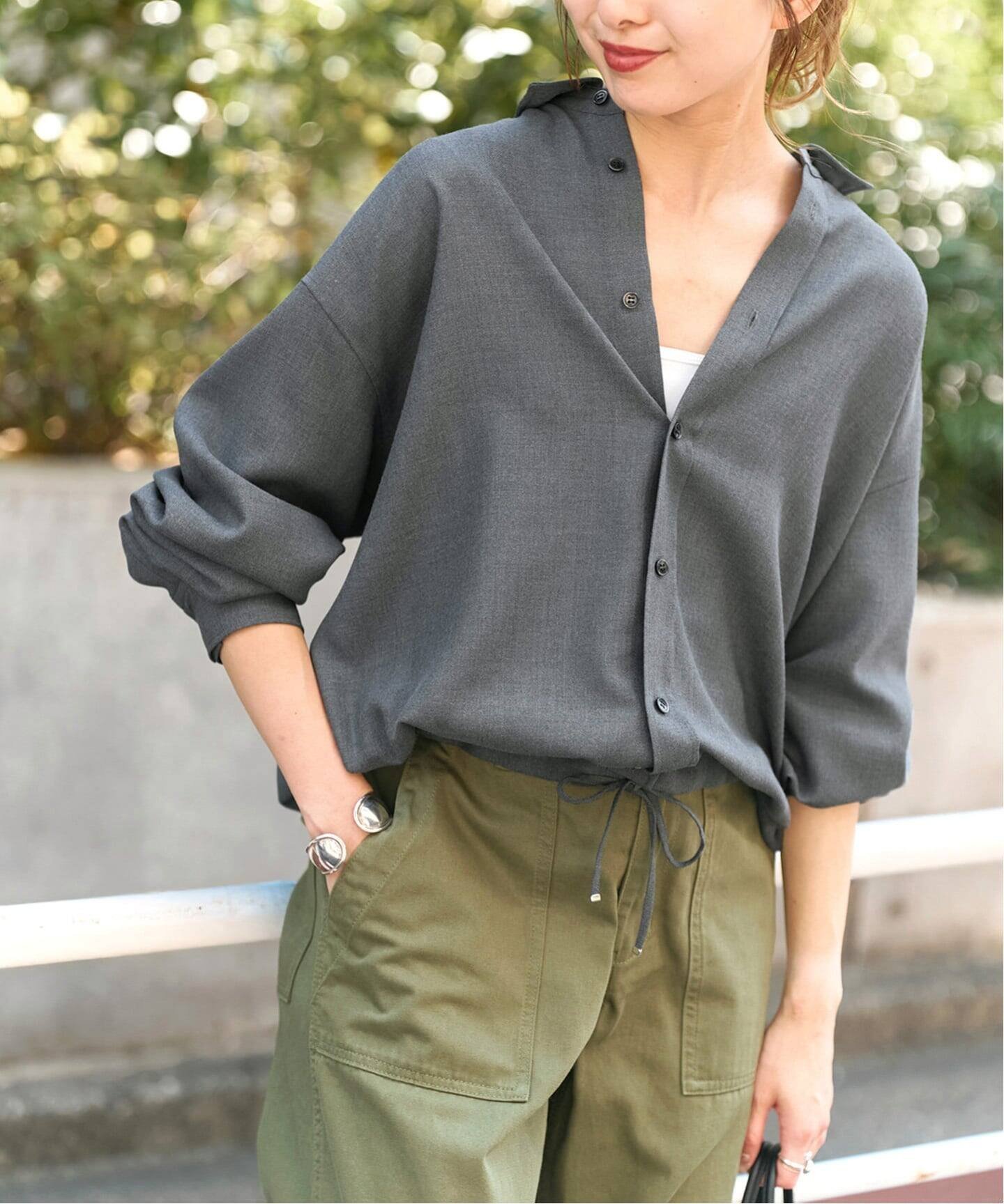 【スピック&スパン/Spick & Span】の《追加》ウールライクヘムギャザーシャツ インテリア・キッズ・メンズ・レディースファッション・服の通販 founy(ファニー) 　ファッション　Fashion　レディースファッション　Fashion for Women　トップス・カットソー　Cut & Sew Tops　シャツ・ブラウス・オフィスカジュアル　Elegant Blouses & Button-Ups　インナー　Innerwear　カットソー　Cut and Sewn Top　タンク　Tank Top, Sleeveless Top　デニム　Denim, Jeans Material　リラックス　Relax, Relaxed Fit　ワイド　Wide, Wide Fit　エレガント 上品　Elegant　人気　Popular, Best Seller　再入荷　Restock / Back in Stock　夏　Summer　秋　Autumn　羽織　Haori, Light Jacket　長袖　Long Sleeve, Full Sleeve　グレーA|ID: prp329100004664226 ipo3291000000034106251