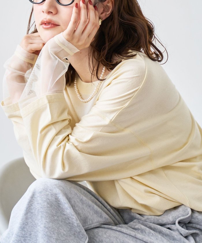 【コーエン/COEN】の袖チュール切替ロングスリーブTシャツ【YouTube紹介アイテム】(再入荷・新色登場) インテリア・キッズ・メンズ・レディースファッション・服の通販 founy(ファニー) https://founy.com/ ファッション Fashion レディースファッション Fashion for Women トップス・カットソー Cut & Sew Tops シャツ・ブラウス・オフィスカジュアル Elegant Blouses & Button-Ups ロングTシャツ・Tシャツ Longline T-Shirts & Tees 切替 Switching, Contrast Panel スウェット / スエット Sweatshirt, Sweatwear スリーブ Sleeve, Long Sleeve / Short Sleeve チュール Tulip, Tulip Motif 人気 Popular, Best Seller ビスチェ Bustier, Corset Top ロング Long, Long-Length 再入荷 Restock / Back in Stock |ID: prp329100004664278 ipo3291000000034297567