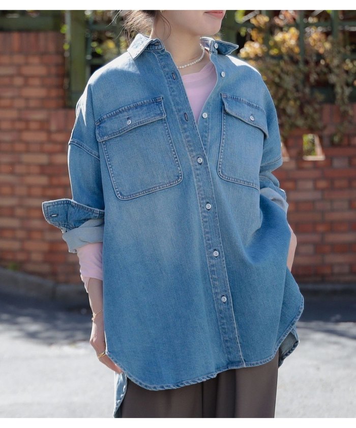 【ビーミングライフストアバイビームス/B:MING LIFE STORE by BEAMS】のHealthy DENIM / Almond オーバー デニムシャツ 25SS ヘルシーデニム denim インテリア・キッズ・メンズ・レディースファッション・服の通販 founy(ファニー) https://founy.com/ ファッション Fashion レディースファッション Fashion for Women トップス・カットソー Cut & Sew Tops シャツ・ブラウス・オフィスカジュアル Elegant Blouses & Button-Ups デニム Denim, Jeans Material フォルム Silhouette, Form フロント Front, Front Design ポケット Pocket, Pocket Detail ラウンド Round, Round Neck 2025年 2025 2025春夏・S/S Spring/Summer 2025 SS25 |ID: prp329100004664282 ipo3291000000033914818