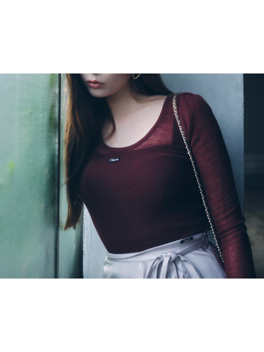【スナイデル/SNIDEL】の【Chacott】シアーリブニット インテリア・キッズ・メンズ・レディースファッション・服の通販 founy(ファニー) 　ファッション　Fashion　レディースファッション　Fashion for Women　トップス・カットソー　Cut & Sew Tops　ニット　Knit Tops & Sweaters　インナー　Innerwear　ウェーブ　Wavy Pattern　シアー　Sheer, See-Through　長袖　Long Sleeve, Full Sleeve　バレエ　Ballet, Ballet Style　フィット　Fit, Slim Fit　フェミニン　Feminine, Girly　フロント　Front, Front Design　リブニット　Rib Knit, Ribbed Knit　ワンポイント　One Point, Statement Accent　おすすめ　Recommended / Our Picks　エレガント 上品　Elegant　WINE[049]|ID: prp329100004664348 ipo3291000000033742236