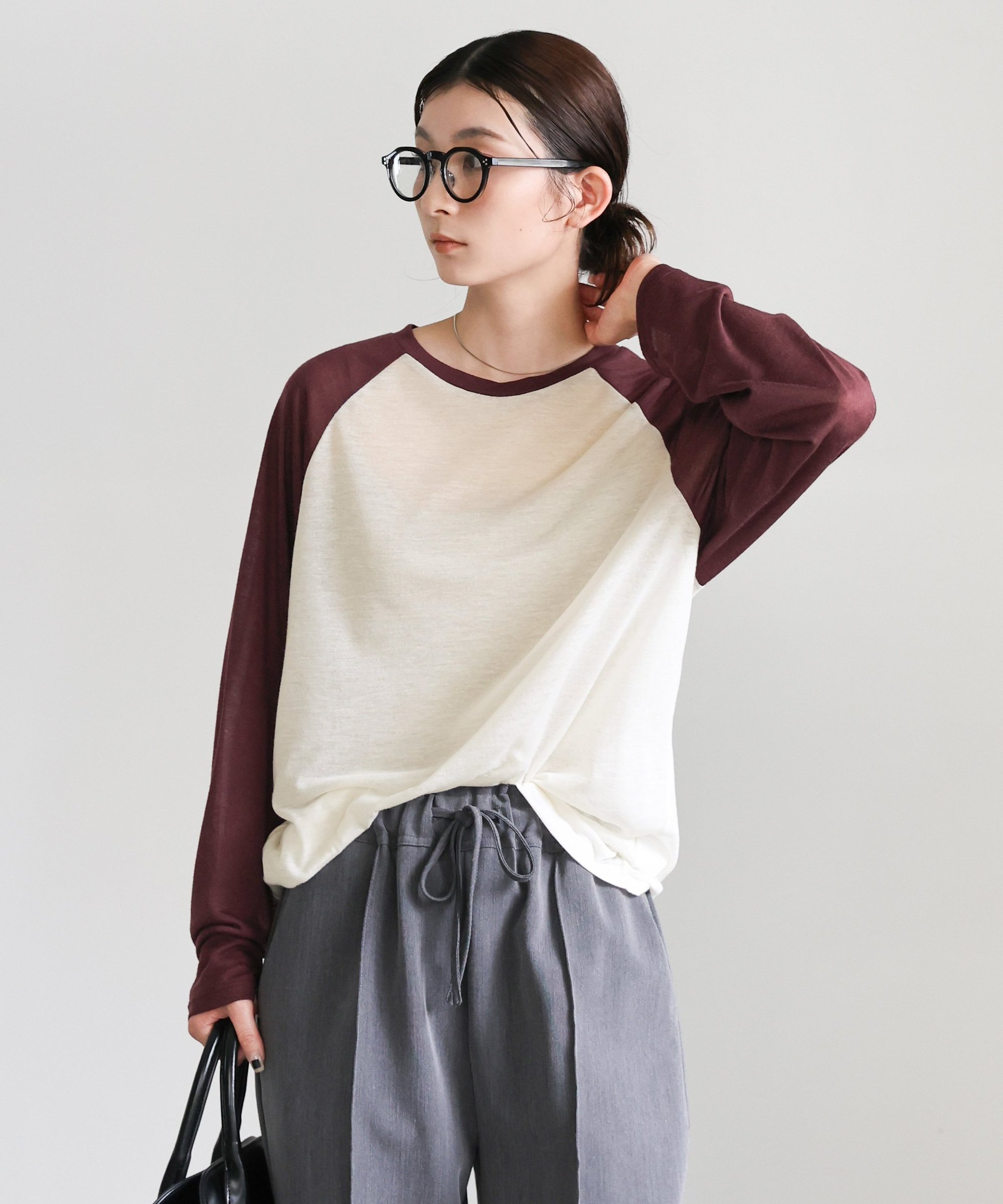 【セレクトモカ/SELECT MOCA】のシアーラグランロングスリーブTシャツ インテリア・キッズ・メンズ・レディースファッション・服の通販 founy(ファニー) 　ファッション　Fashion　レディースファッション　Fashion for Women　トップス・カットソー　Cut & Sew Tops　シャツ・ブラウス・オフィスカジュアル　Elegant Blouses & Button-Ups　ロングTシャツ・Tシャツ　Longline T-Shirts & Tees　おすすめ　Recommended / Our Picks　シアー　Sheer, See-Through　ストレッチ　Stretch, Stretchy Fabric　スリーブ　Sleeve, Long Sleeve / Short Sleeve　デニム　Denim, Jeans Material　ワイド　Wide, Wide Fit　夏　Summer　ボルドー-760|ID: prp329100004664525 ipo3291000000033742841