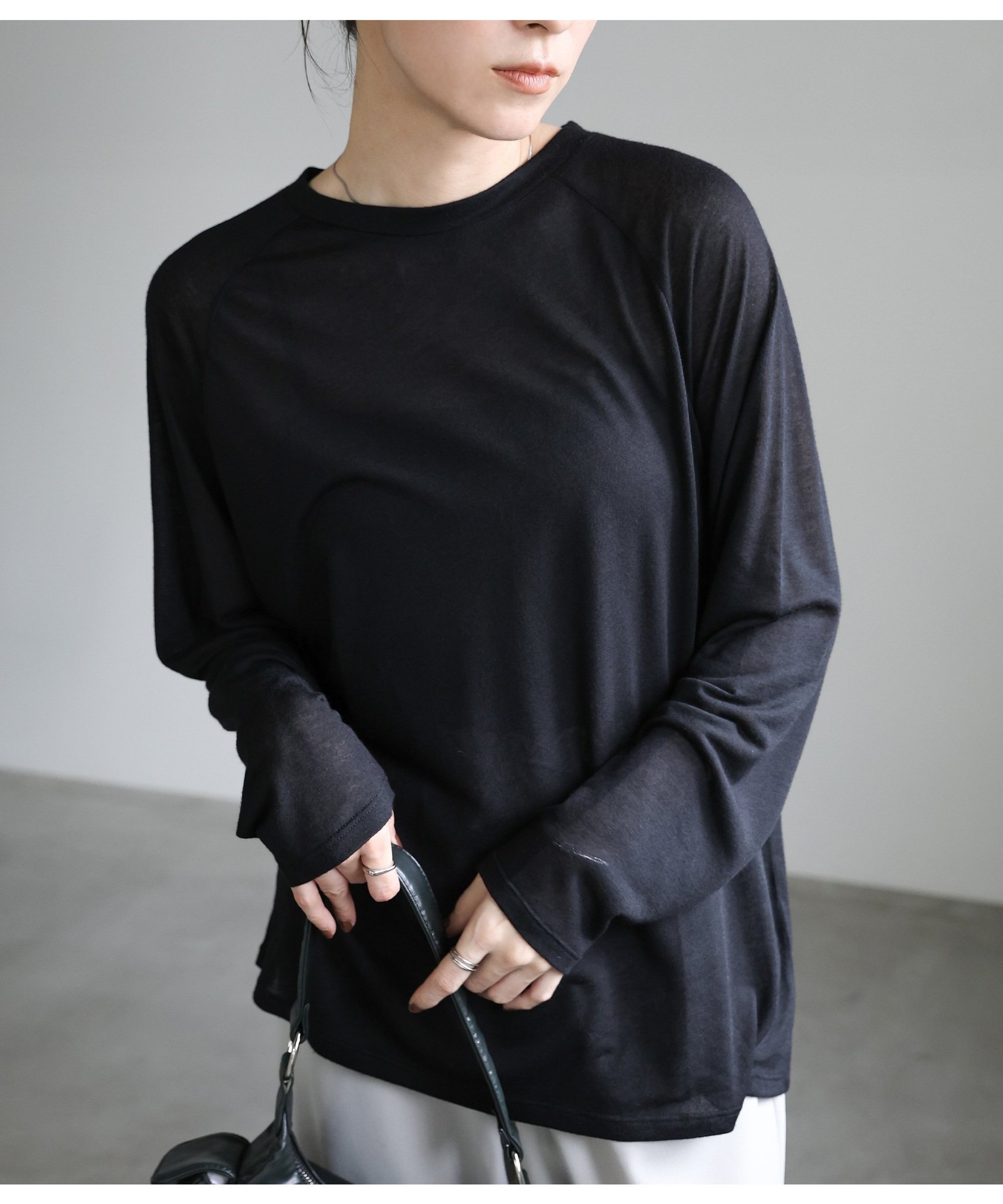 【セレクトモカ/SELECT MOCA】のシアーラグランロングスリーブTシャツ インテリア・キッズ・メンズ・レディースファッション・服の通販 founy(ファニー) 　ファッション　Fashion　レディースファッション　Fashion for Women　トップス・カットソー　Cut & Sew Tops　シャツ・ブラウス・オフィスカジュアル　Elegant Blouses & Button-Ups　ロングTシャツ・Tシャツ　Longline T-Shirts & Tees　おすすめ　Recommended / Our Picks　シアー　Sheer, See-Through　ストレッチ　Stretch, Stretchy Fabric　スリーブ　Sleeve, Long Sleeve / Short Sleeve　デニム　Denim, Jeans Material　ワイド　Wide, Wide Fit　夏　Summer　ブラック-990|ID: prp329100004664525 ipo3291000000033742843