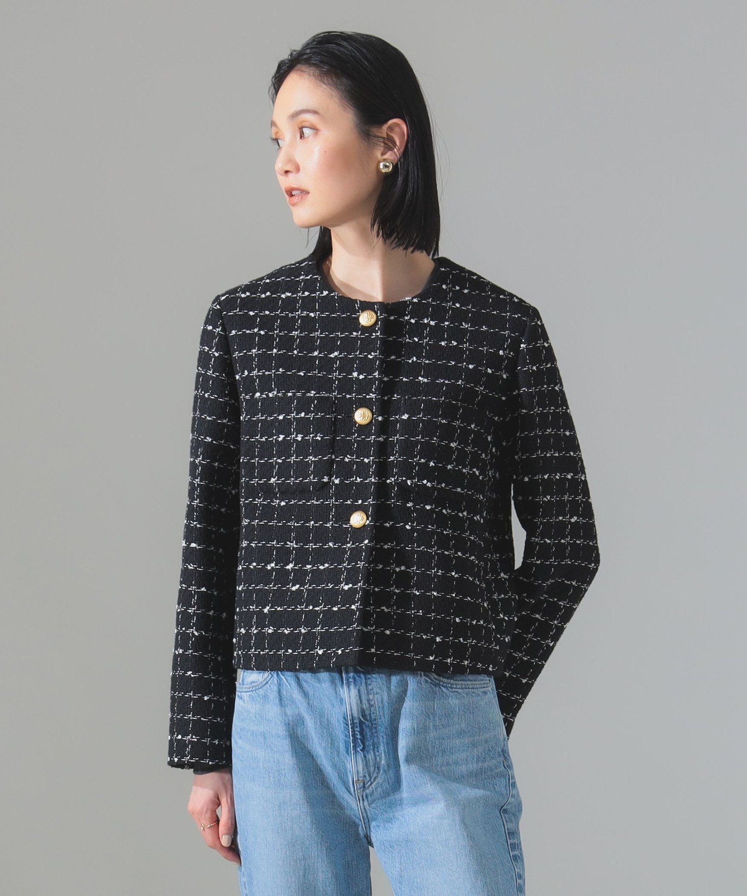 【デミルクス ビームス/Demi-Luxe BEAMS】のツイード ノーカラー ジャケット インテリア・キッズ・メンズ・レディースファッション・服の通販 founy(ファニー) 　ファッション　Fashion　レディースファッション　Fashion for Women　アウター　Coat / Outerwear Collection　レディースジャケット・軽アウター　Jackets　ノーカラージャケット / シンプル上品コーデ　Collarless Jackets　おすすめ　Recommended / Our Picks　コンパクト　Compact, Small Size　シンプル　Simple, Minimal　ジャケット　Jacket, Outerwear　スリット　Slit, Slit Detail　ツイード　Twill, Twill Weave　モノトーン　Monotone, Black and White　BLACK|ID: prp329100004665843 ipo3291000000033819142