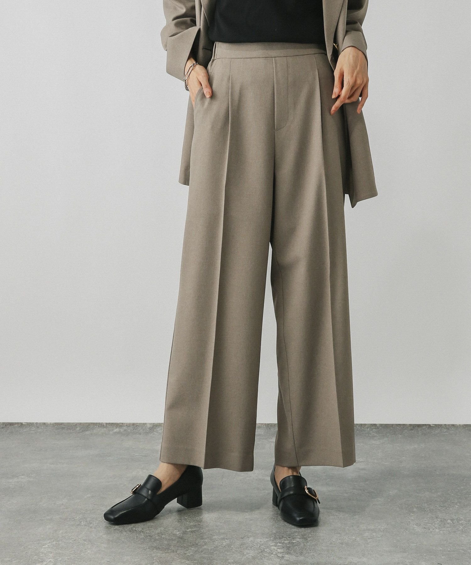 【グローバルワーク/GLOBAL WORK】のお手入れラクラクセットアップ/ワイドパンツ/498376 インテリア・キッズ・メンズ・レディースファッション・服の通販 founy(ファニー) 　ファッション　Fashion　レディースファッション　Fashion for Women　セットアップ　Matching Sets　レディースパンツ・ボトムス　Pants & Trousers / Bottoms　ギャザー　Gathered, Ruffled　ジャケット　Jacket, Outerwear　ストレッチ　Stretch, Stretchy Fabric　セットアップ　Set-Up, Coordinated Outfit　センター　Center, Center Line　ミックス　Mix, Mixed Style　メランジ　Melange, Mixed Yarn　ワイド　Wide, Wide Fit　エレガント 上品　Elegant　グレージュ51|ID: prp329100004665952 ipo3291000000034538122