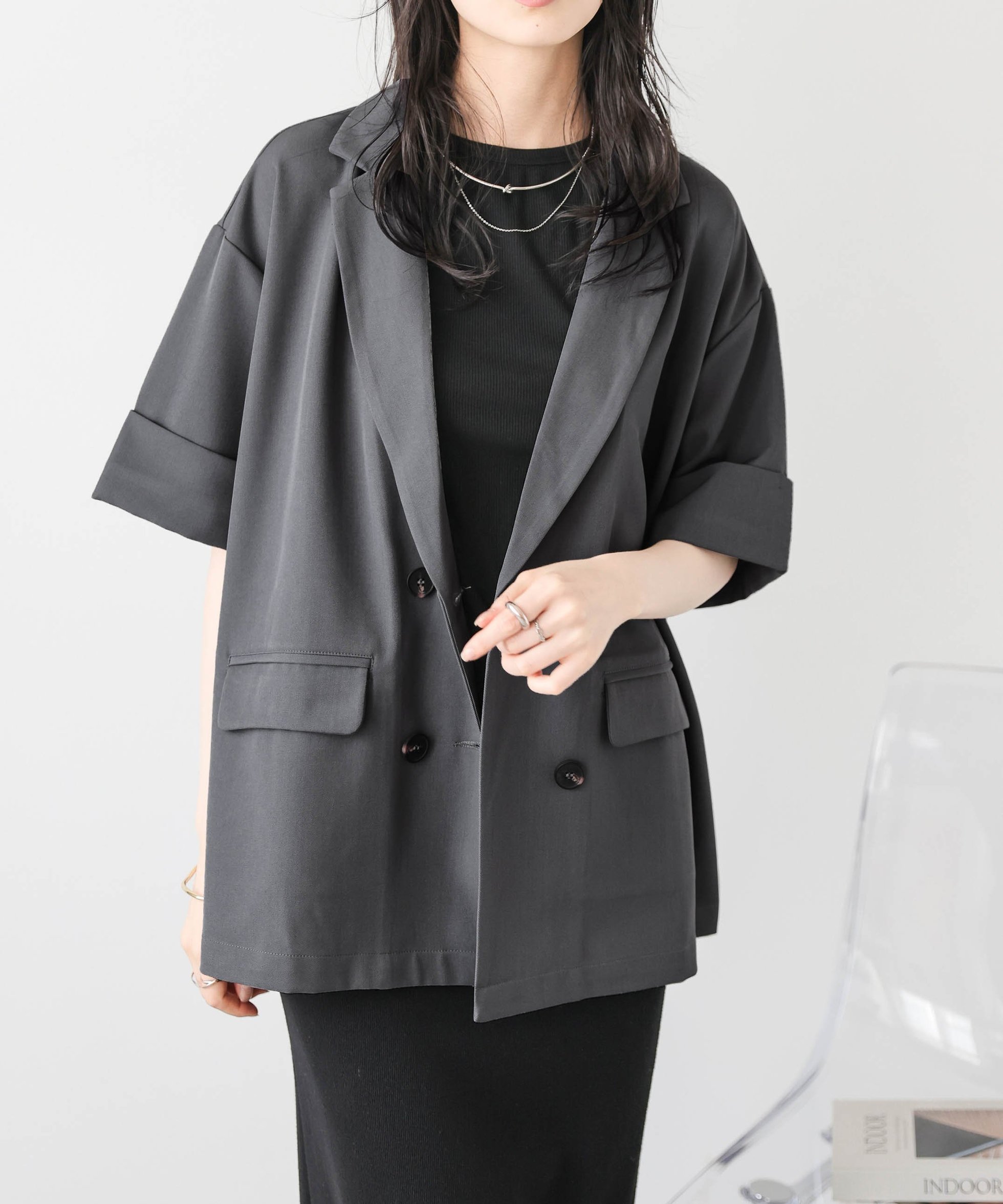 【ラジュール/Lajour】のハーフスリーブジャケット インテリア・キッズ・メンズ・レディースファッション・服の通販 founy(ファニー) 　ファッション　Fashion　レディースファッション　Fashion for Women　アウター　Coat / Outerwear Collection　レディースジャケット・軽アウター　Jackets　スリーブ　Sleeve, Long Sleeve / Short Sleeve　ツイル　Twist, Twisted Detail　ハーフ　Half, Half-Length　バランス　Balance, Style Balance　ルーズ　Loose, Oversized　グレー|ID: prp329100004665979 ipo3291000000033748867