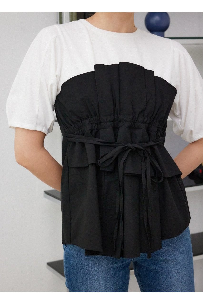 【アズール バイ マウジー/AZUL by moussy】のビスチェレイヤードトップス インテリア・キッズ・メンズ・レディースファッション・服の通販 founy(ファニー) 　ファッション　Fashion　レディースファッション　Fashion for Women　トップス・カットソー　Cut & Sew Tops　ビスチェ　Bustiers & Corset Tops / Layered Bustier Style　2024年　2024　2024春夏・S/S　Spring/Summer 2024 SS24　カットソー　Cut and Sewn Top　ビスチェ　Bustier, Corset Top　ワイド　Wide, Wide Fit　夏　Summer　S/S・春夏　SS, Spring/Summer, Warm Season　柄BLK5|ID: prp329100004666037 ipo3291000000033749091