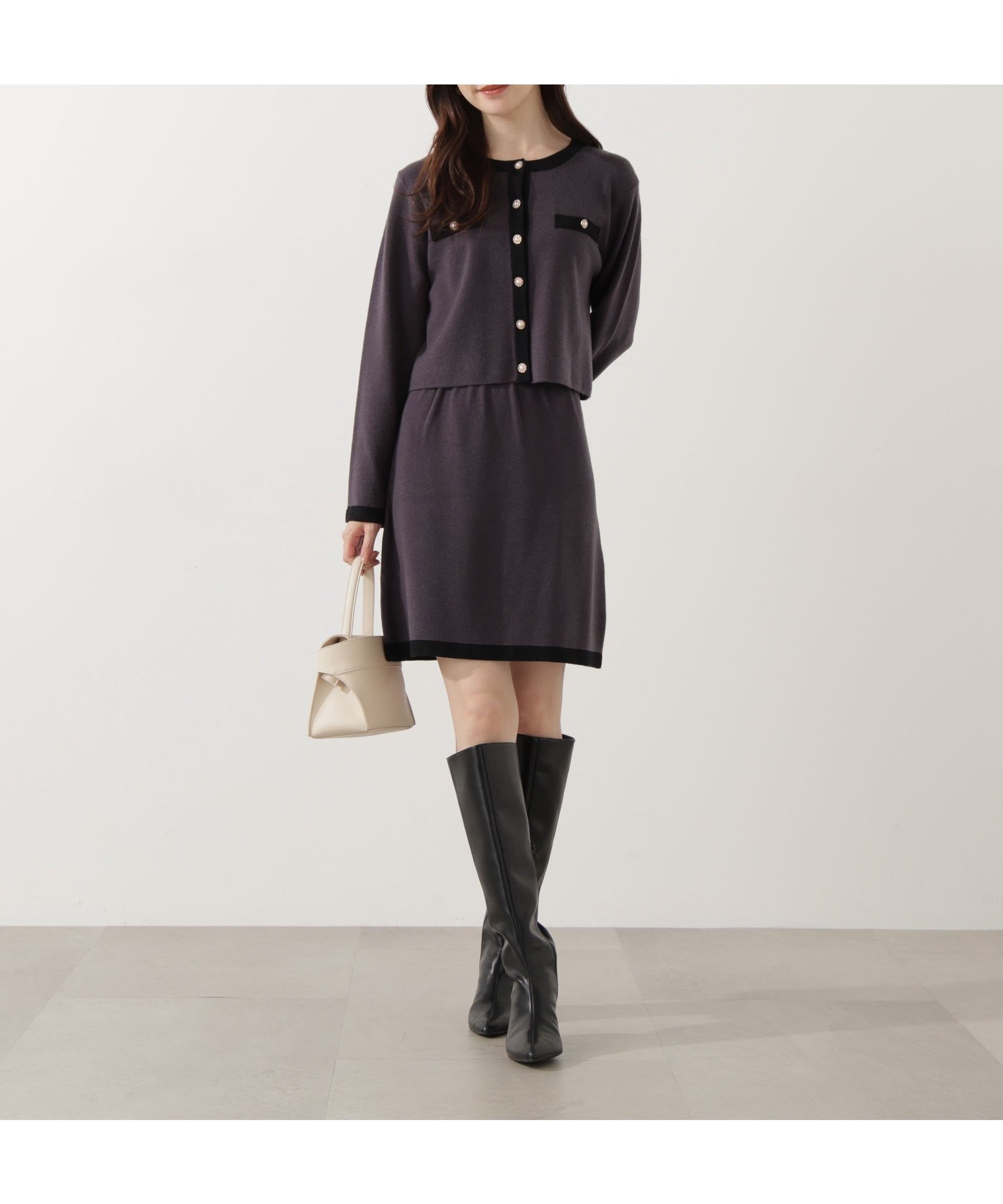【プロポーション ボディドレッシング/PROPORTION BODY DRESSING】のニットミニスカート インテリア・キッズ・メンズ・レディースファッション・服の通販 founy(ファニー) 　ファッション　Fashion　レディースファッション　Fashion for Women　スカート　Skirts　ミニスカート　Mini Skirts　おすすめ　Recommended / Our Picks　ジャケット　Jacket, Outerwear　ミニスカート　Mini Skirt, Short Skirt　チャコール×ブラック2|ID: prp329100004666058 ipo3291000000033749163