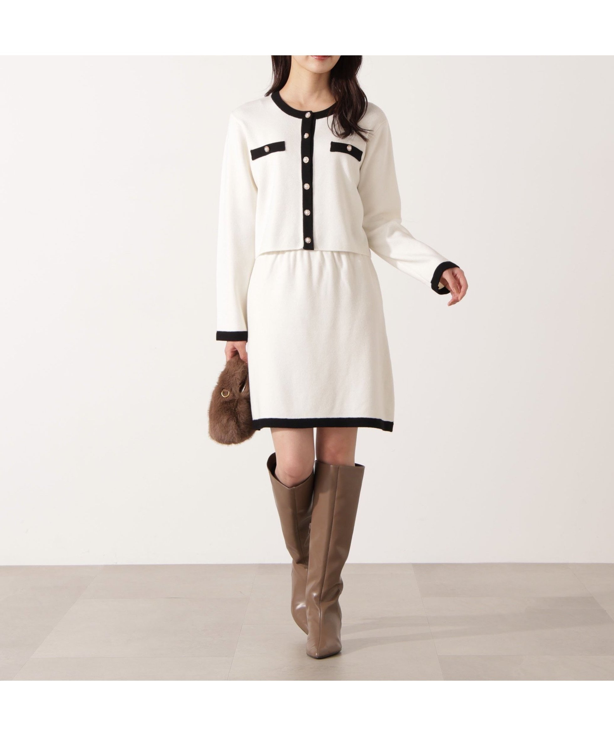 【プロポーション ボディドレッシング/PROPORTION BODY DRESSING】のニットミニスカート インテリア・キッズ・メンズ・レディースファッション・服の通販 founy(ファニー) 　ファッション　Fashion　レディースファッション　Fashion for Women　スカート　Skirts　ミニスカート　Mini Skirts　おすすめ　Recommended / Our Picks　ジャケット　Jacket, Outerwear　ミニスカート　Mini Skirt, Short Skirt　エクリュ×ブラック1|ID: prp329100004666058 ipo3291000000033749167