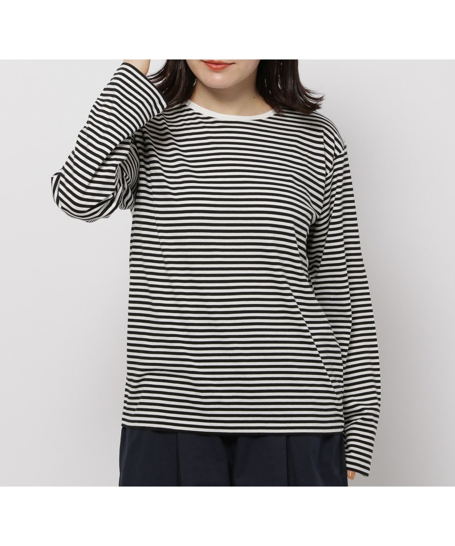 【ニコアンド/niko and】のオーガニックコットンテンセルロングTシャツ インテリア・キッズ・メンズ・レディースファッション・服の通販 founy(ファニー) 　ファッション　Fashion　レディースファッション　Fashion for Women　トップス・カットソー　Cut & Sew Tops　シャツ・ブラウス・オフィスカジュアル　Elegant Blouses & Button-Ups　ロングTシャツ・Tシャツ　Longline T-Shirts & Tees　おすすめ　Recommended / Our Picks　アンダー　Underwear Essentials　インナー　Innerwear　カットソー　Cut and Sewn Top　カーディガン　Cardigan, Knitwear　スウェット / スエット　Sweatshirt, Sweatwear　スリーブ　Sleeve, Long Sleeve / Short Sleeve　トレンド　Trend, Trending Now　ベスト　Vest, Waistcoat　ロング　Long, Long-Length　定番　Standard, Basic Item　ホワイト×ブラックボーダー19|ID: prp329100004666115 ipo3291000000033749405